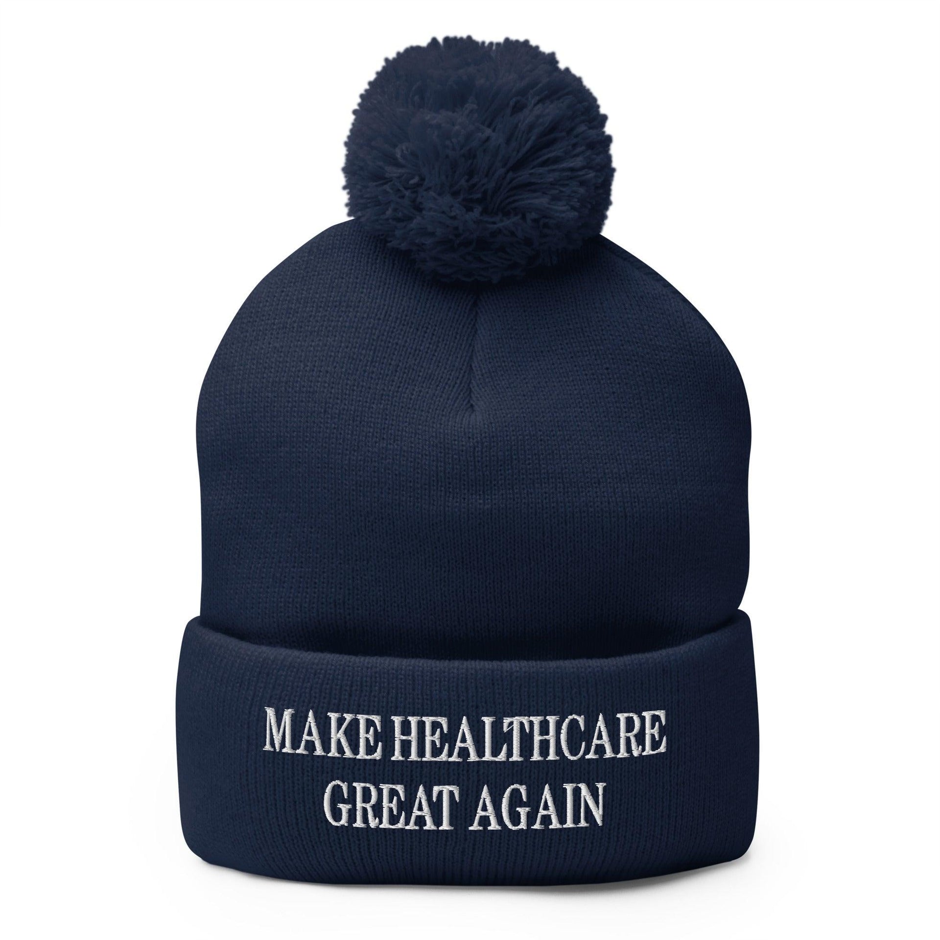 Make Healthcare Great Again Embroidered Knit Pom Pom Beanie Navy Beanies Capital Crowns Make Again