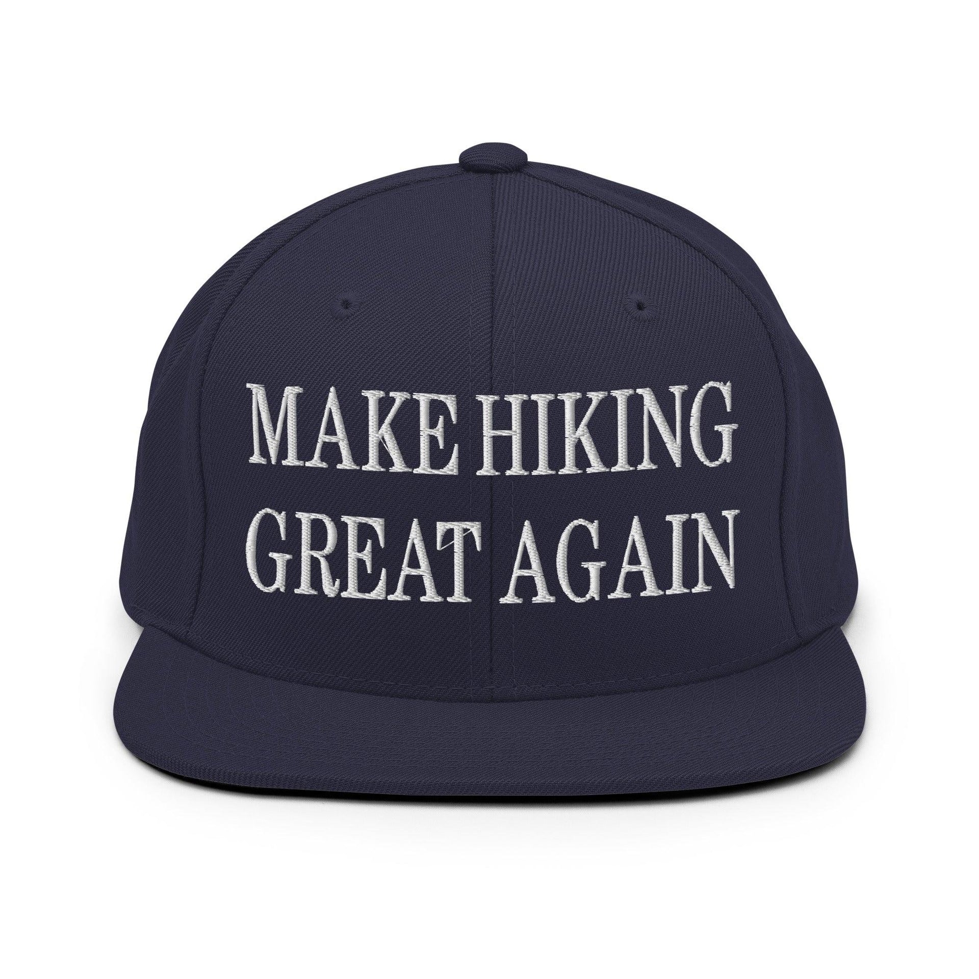 Make Hiking Great Again Embroidered Flat Bill Brim Snapback Hat Navy Capital Crowns LADs Make Again