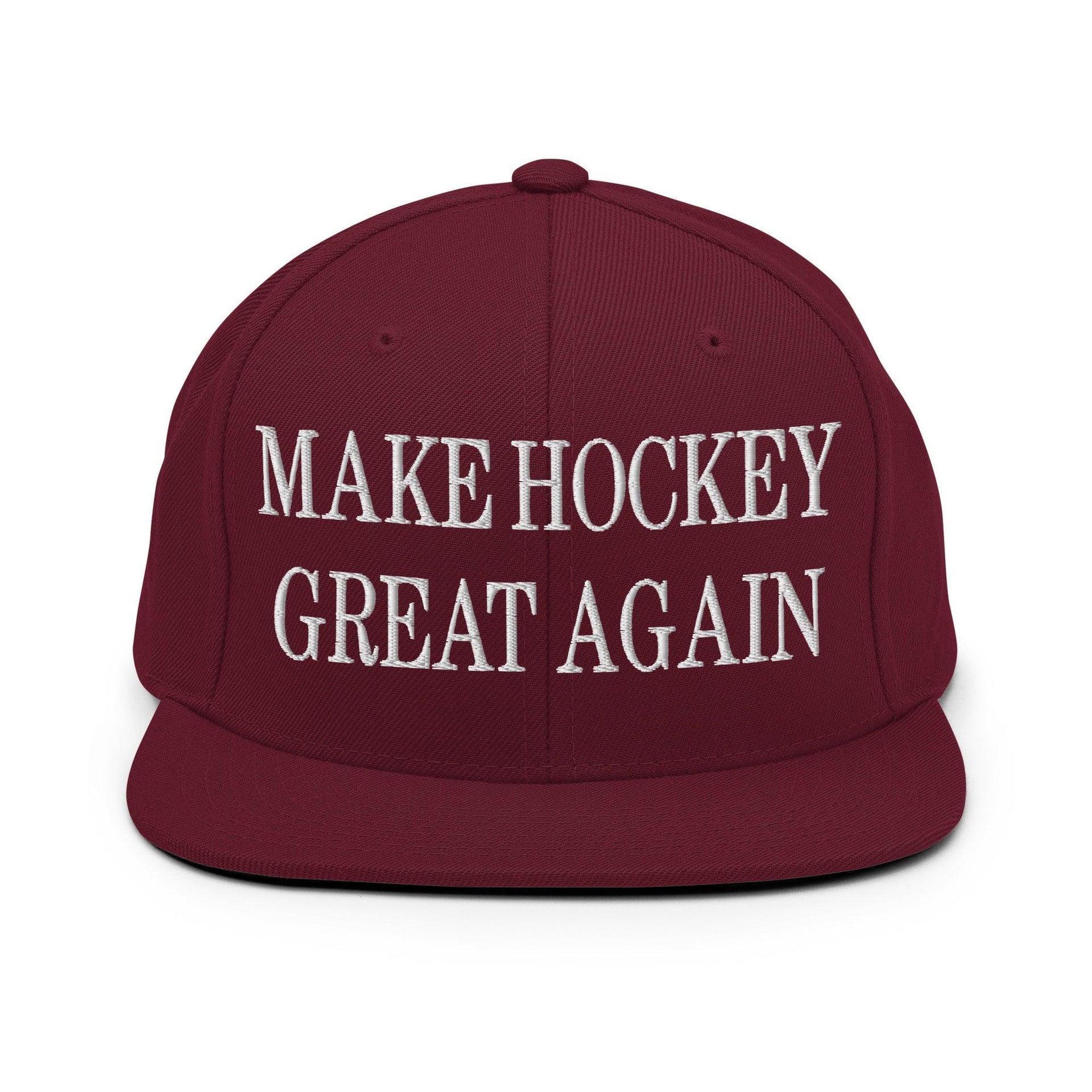 Make Hockey Great Again Embroidered Flat Bill Brim Snapback Hat Maroon Capital Crowns LADs Make Again Snapback Hats