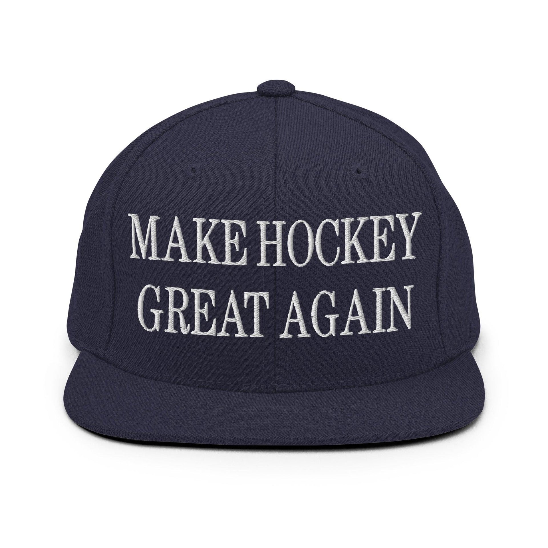 Make Hockey Great Again Embroidered Flat Bill Brim Snapback Hat Navy Capital Crowns LADs Make Again Snapback Hats