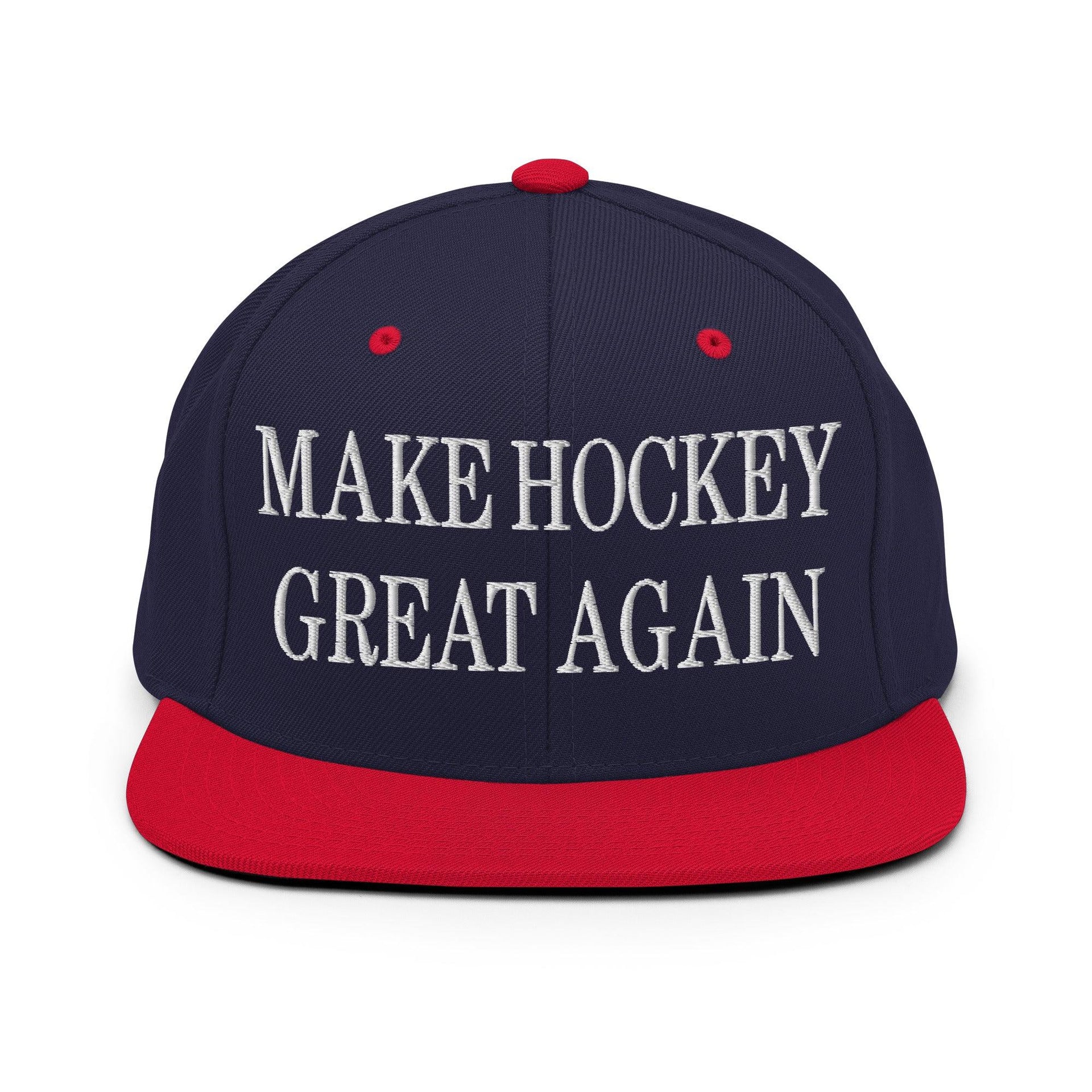 Make Hockey Great Again Embroidered Flat Bill Brim Snapback Hat Navy Red Capital Crowns LADs Make Again Snapback Hats
