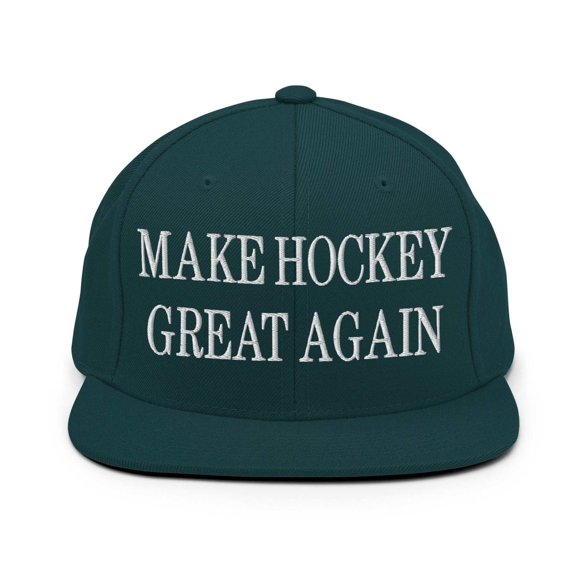 Make Hockey Great Again Embroidered Flat Bill Brim Snapback Hat Spruce Capital Crowns LADs Make Again Snapback Hats