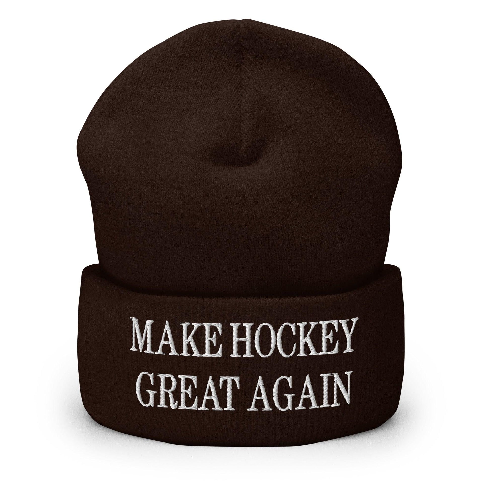 Make Hockey Great Again Embroidered Knit Cuffed Beanie Brown Beanies Capital Crowns LADs Make Again