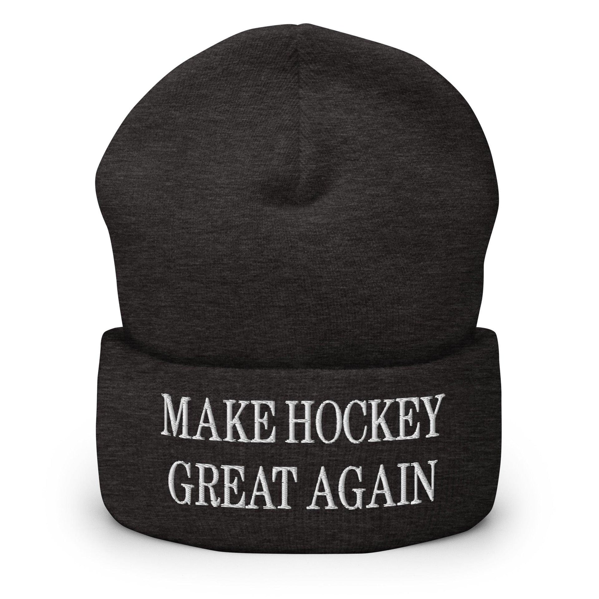 Make Hockey Great Again Embroidered Knit Cuffed Beanie Dark Grey Beanies Capital Crowns LADs Make Again