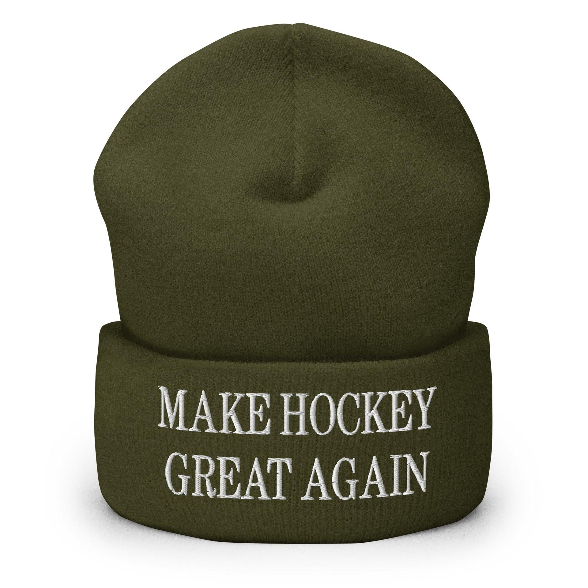 Make Hockey Great Again Embroidered Knit Cuffed Beanie Olive Beanies Capital Crowns LADs Make Again