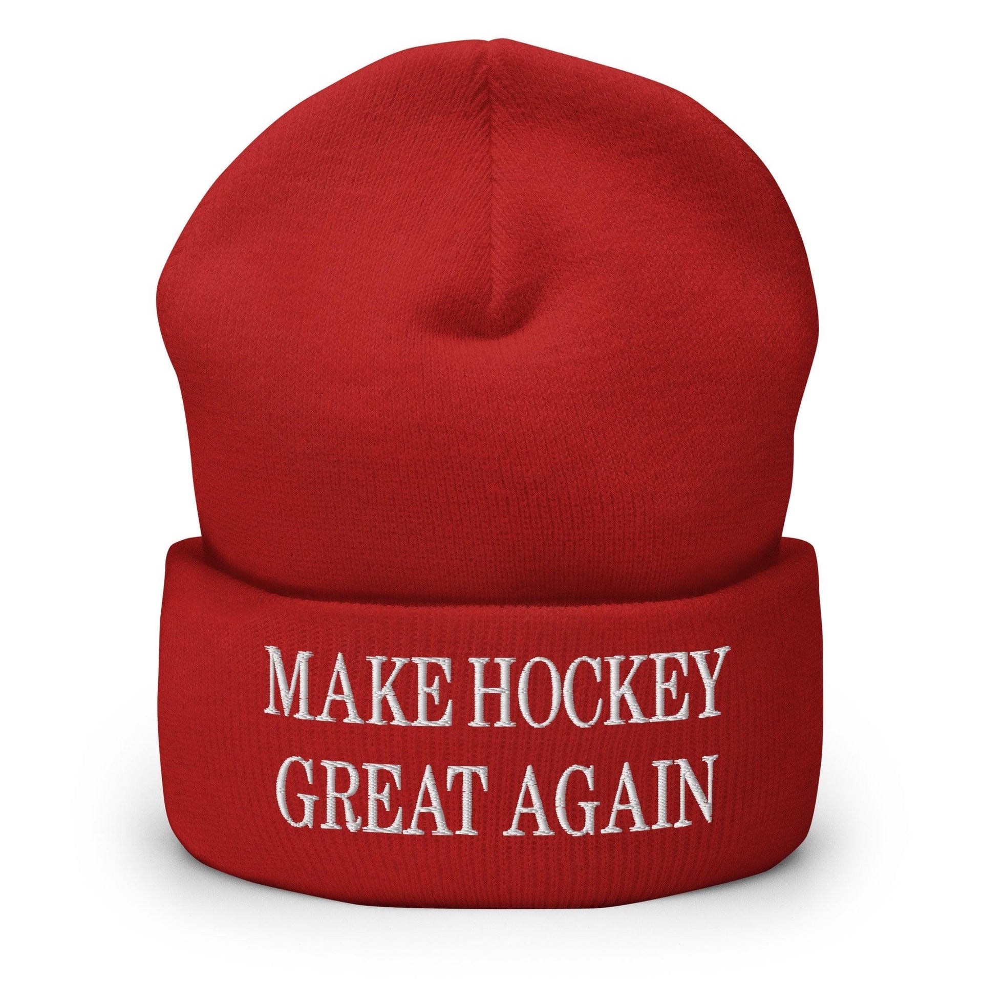 Make Hockey Great Again Embroidered Knit Cuffed Beanie Red Beanies Capital Crowns LADs Make Again