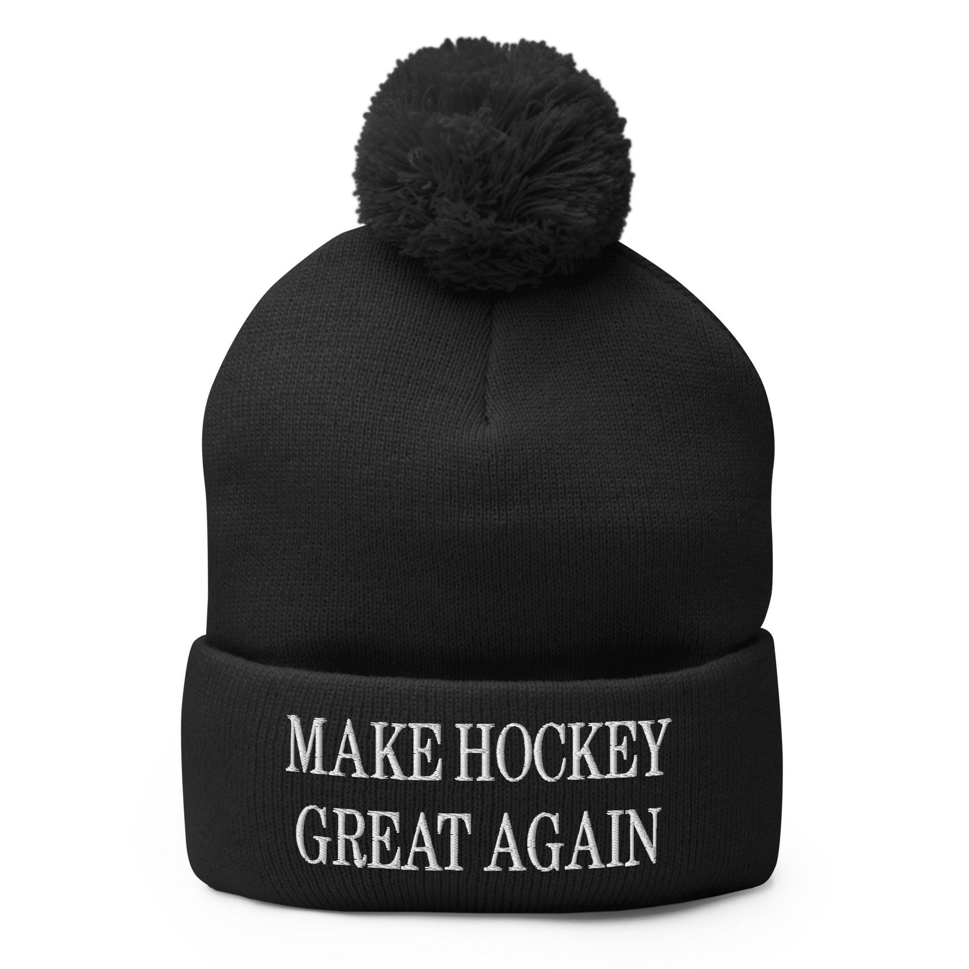 Make Hockey Great Again Embroidered Knit Pom Pom Beanie Black Beanies Capital Crowns LADs Make Again
