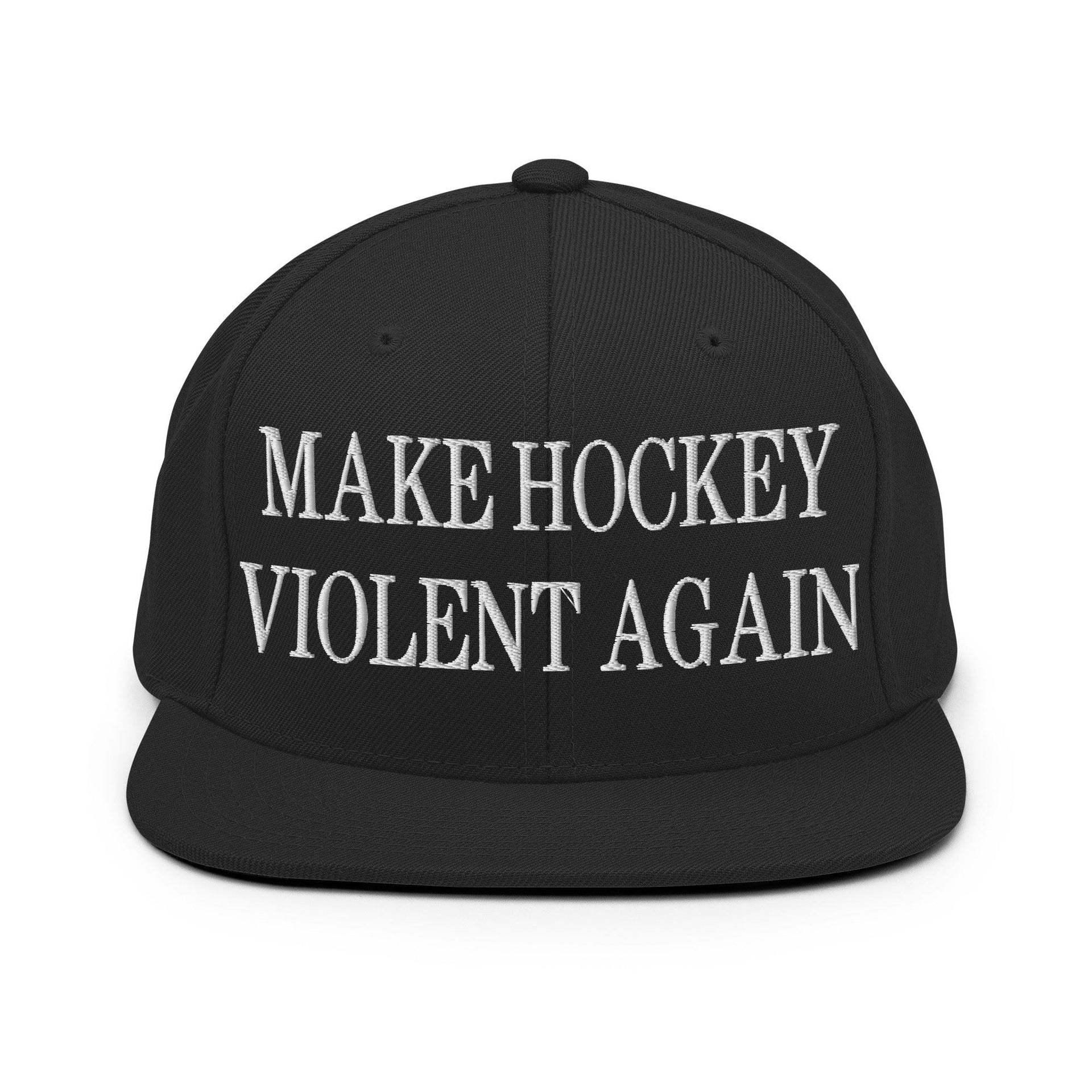 Make Hockey Violent Again Embroidered Flat Bill Brim Snapback Hat Black Capital Crowns Make Again
