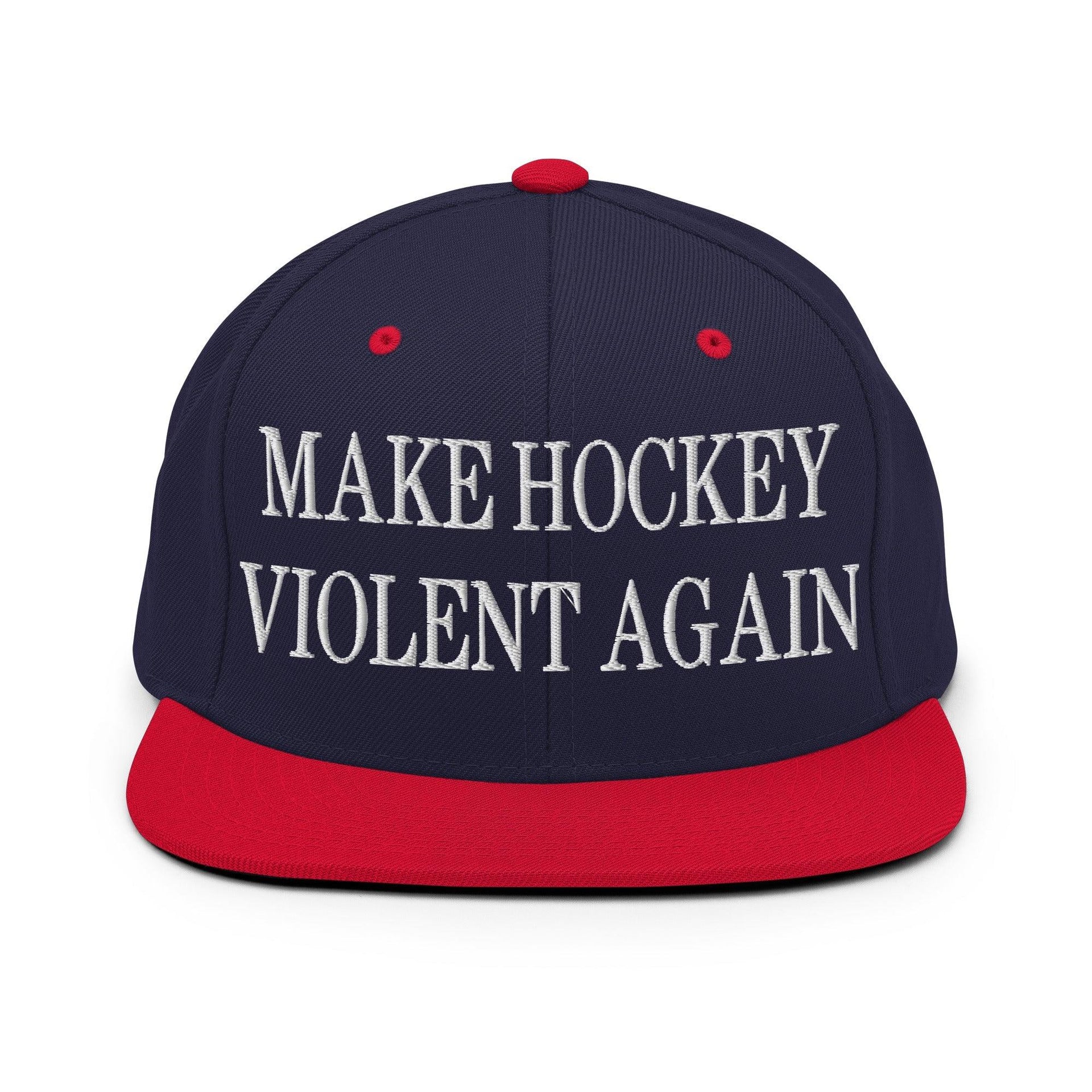 Make Hockey Violent Again Embroidered Flat Bill Brim Snapback Hat Navy Red Capital Crowns Make Again