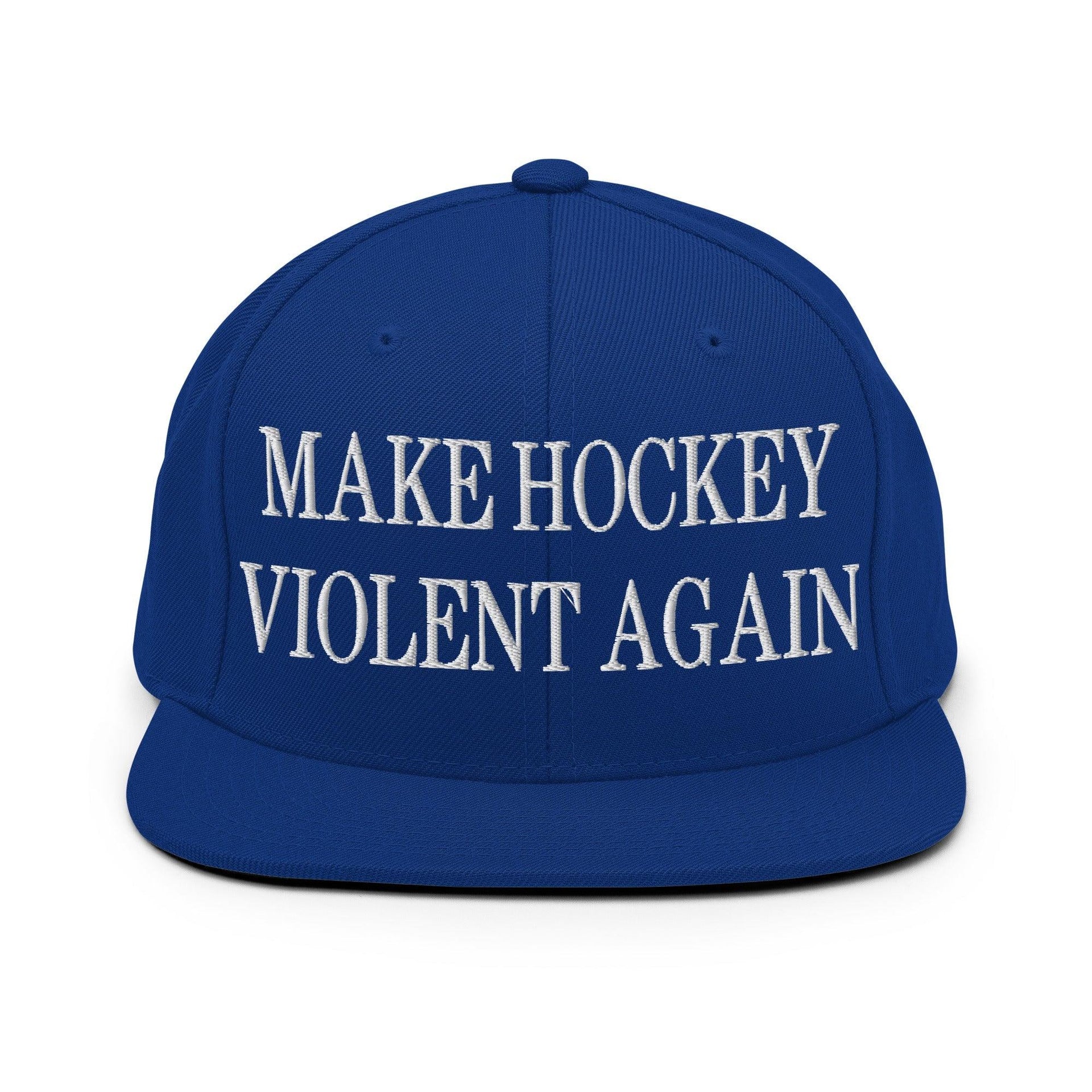 Make Hockey Violent Again Embroidered Flat Bill Brim Snapback Hat Royal Blue Capital Crowns Make Again