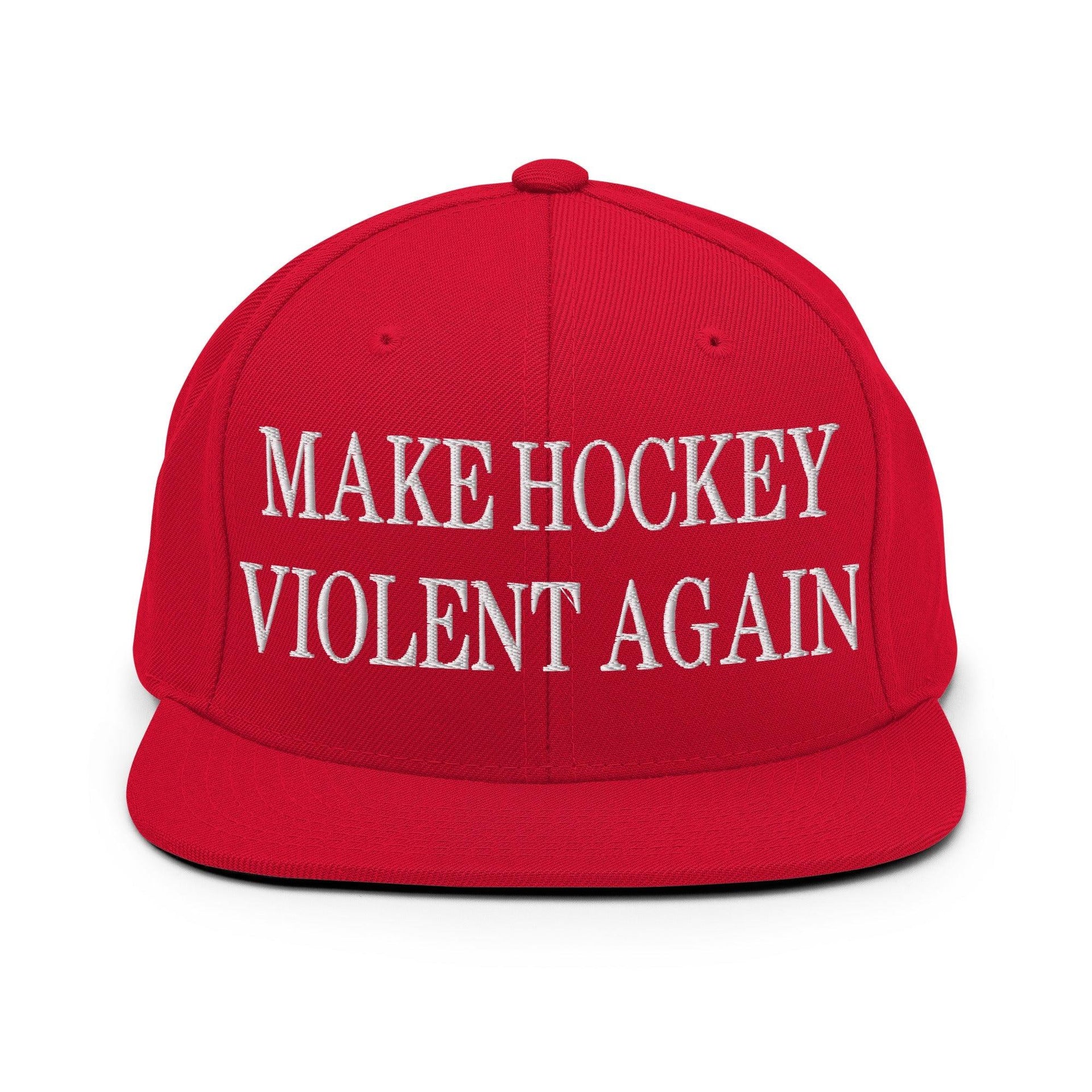 Make Hockey Violent Again Embroidered Flat Bill Brim Snapback Hat Red Capital Crowns Make Again