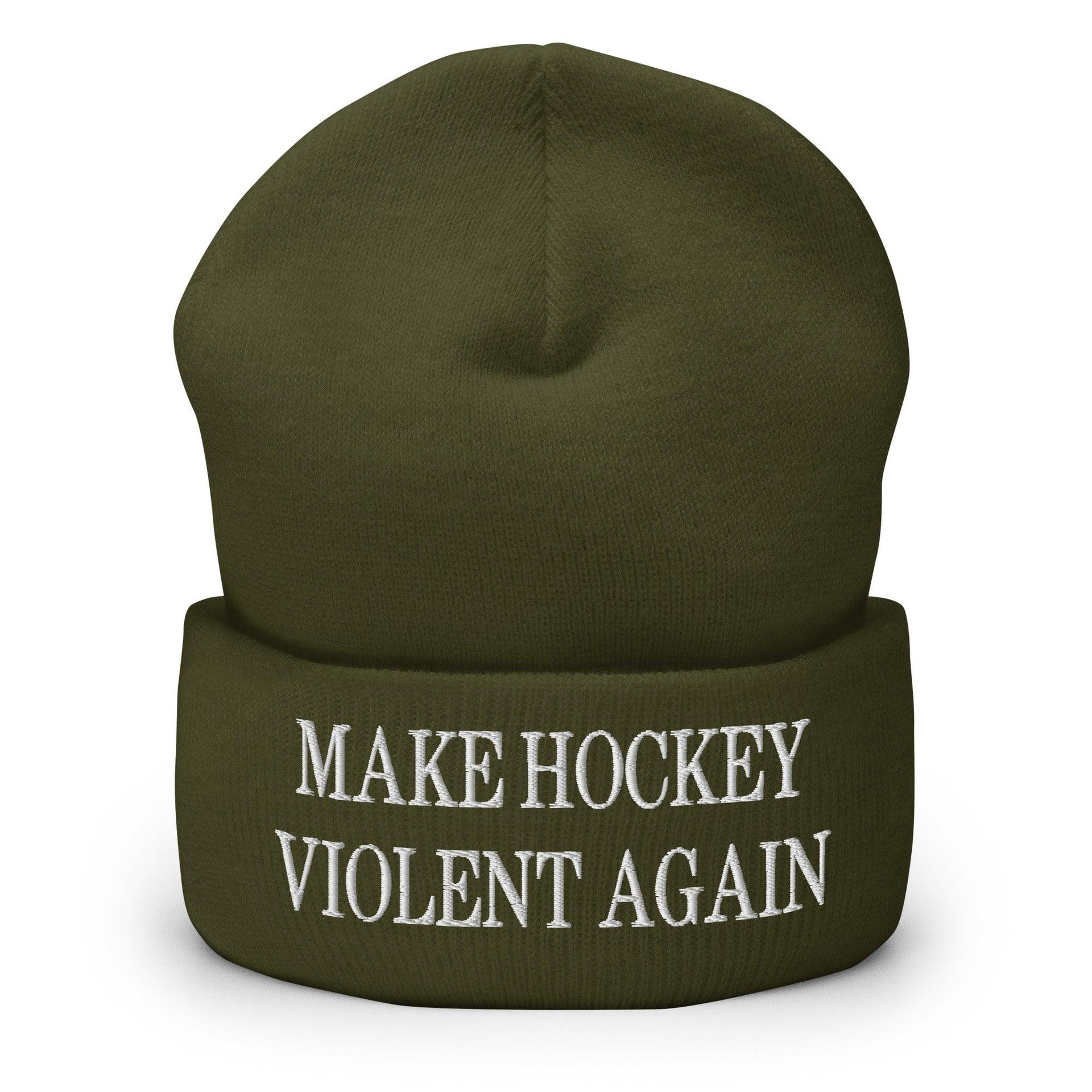 Make Hockey Violent Again Embroidered Knit Cuffed Beanie Olive Beanies Capital Crowns LADs Make Again