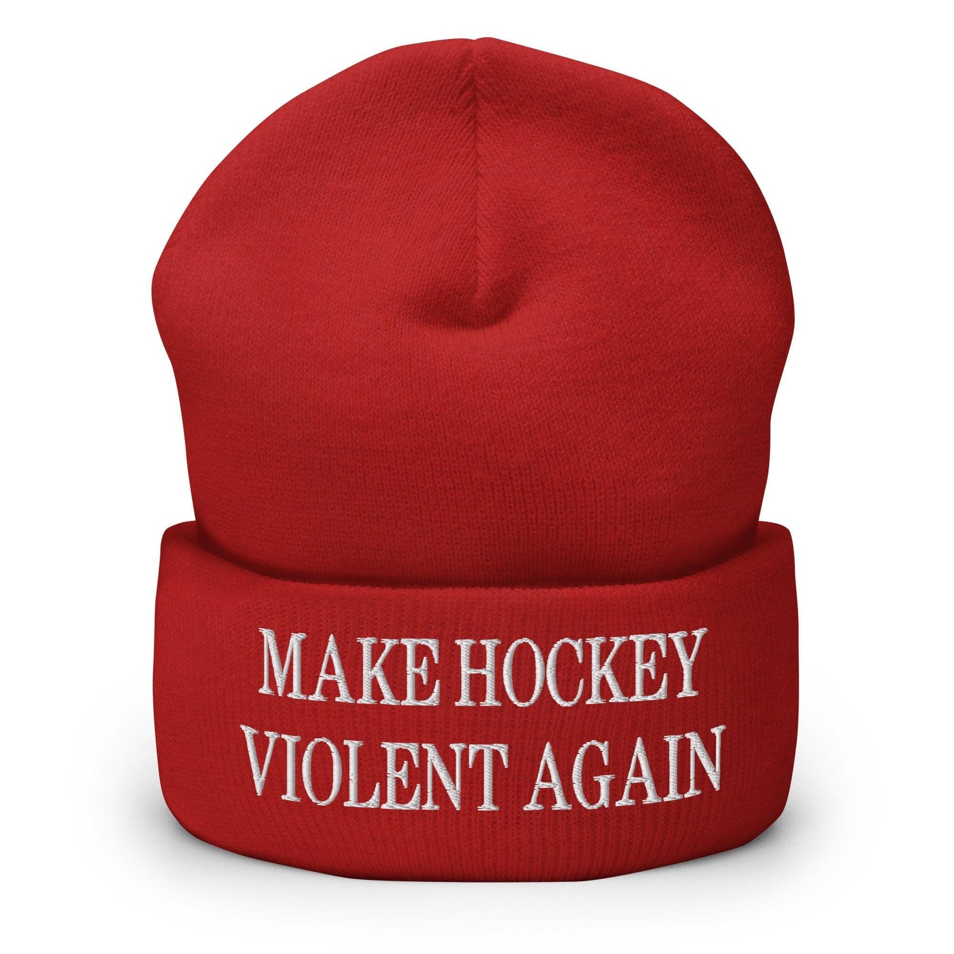 Make Hockey Violent Again Embroidered Knit Cuffed Beanie Red Beanies Capital Crowns LADs Make Again