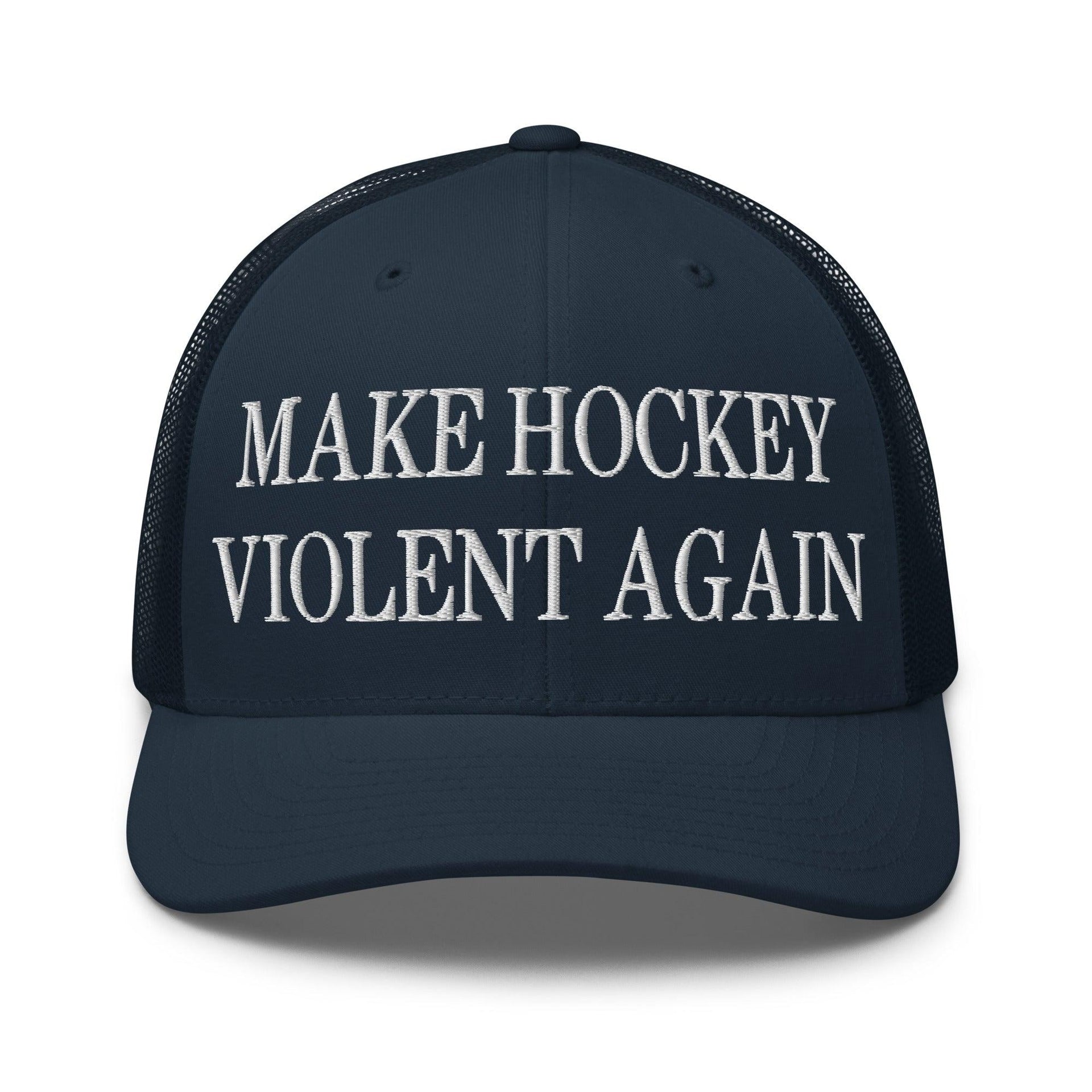 Make Hockey Violent Again Embroidered Mesh Trucker Hat Navy Capital Crowns Make Again Trucker Hats