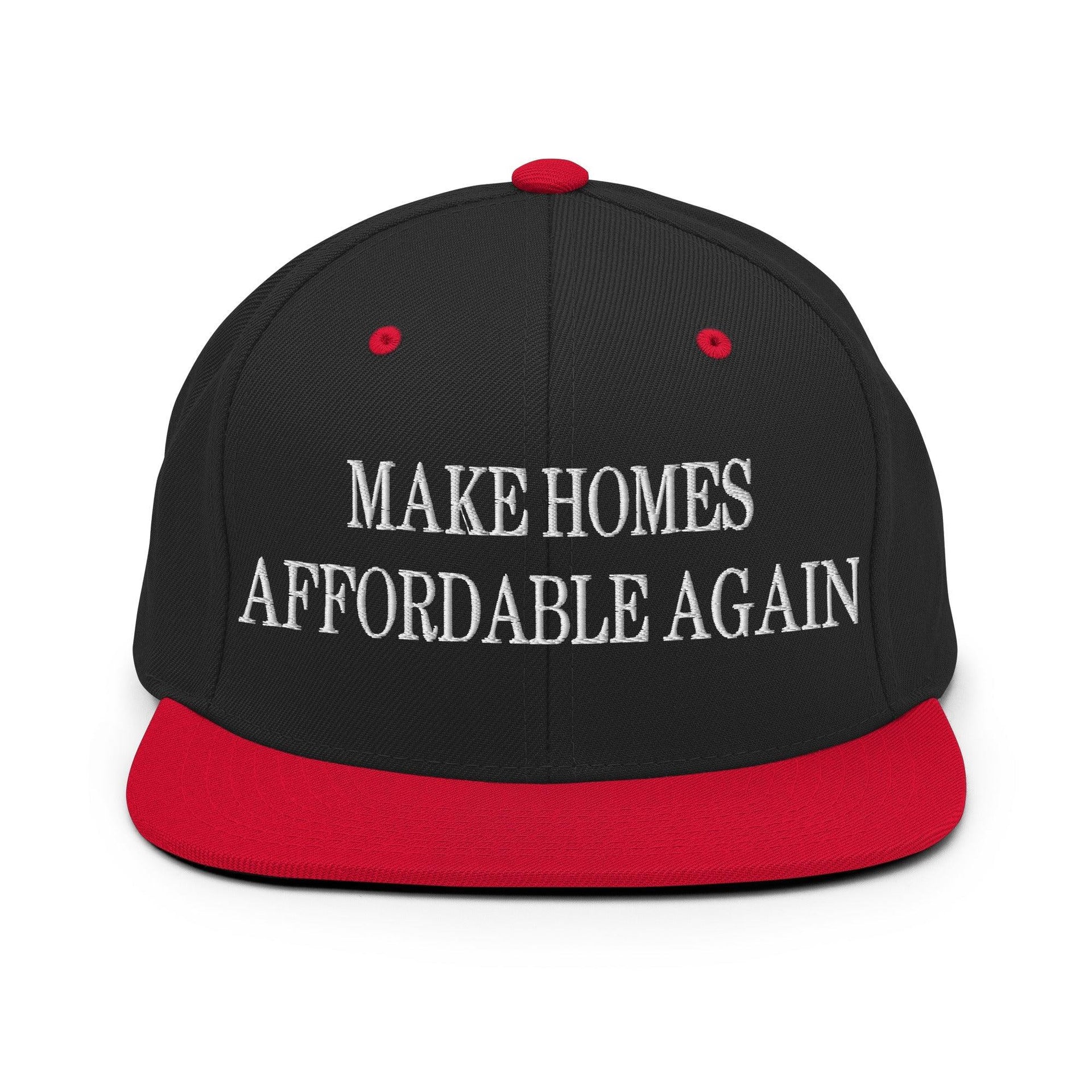 Make Homes Affordable Again Embroidered Flat Bill Brim Snapback Hat Black Red Capital Crowns Make Again