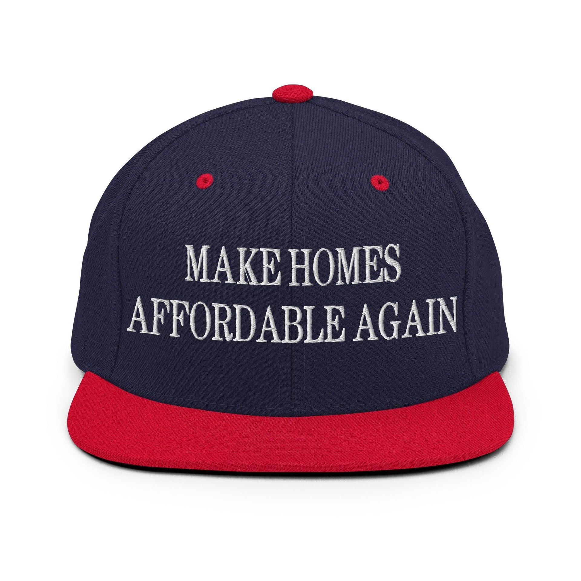 Make Homes Affordable Again Embroidered Flat Bill Brim Snapback Hat Navy Red Capital Crowns Make Again