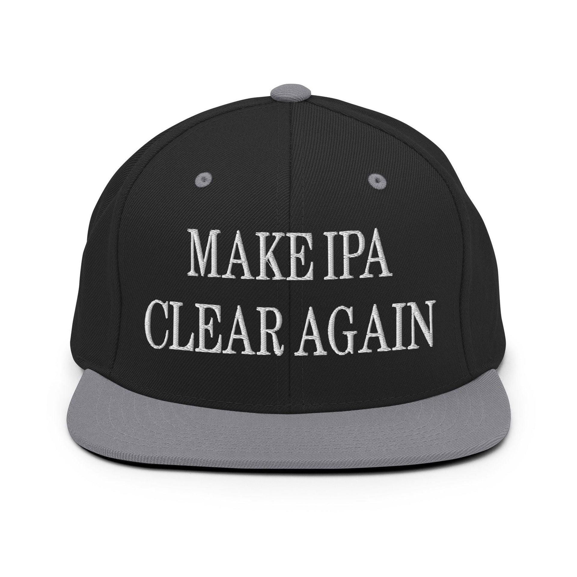 Make IPA Clear Again Embroidered Flat Bill Brim Snapback Hat Black Silver Capital Crowns Make Again Snapback Hats