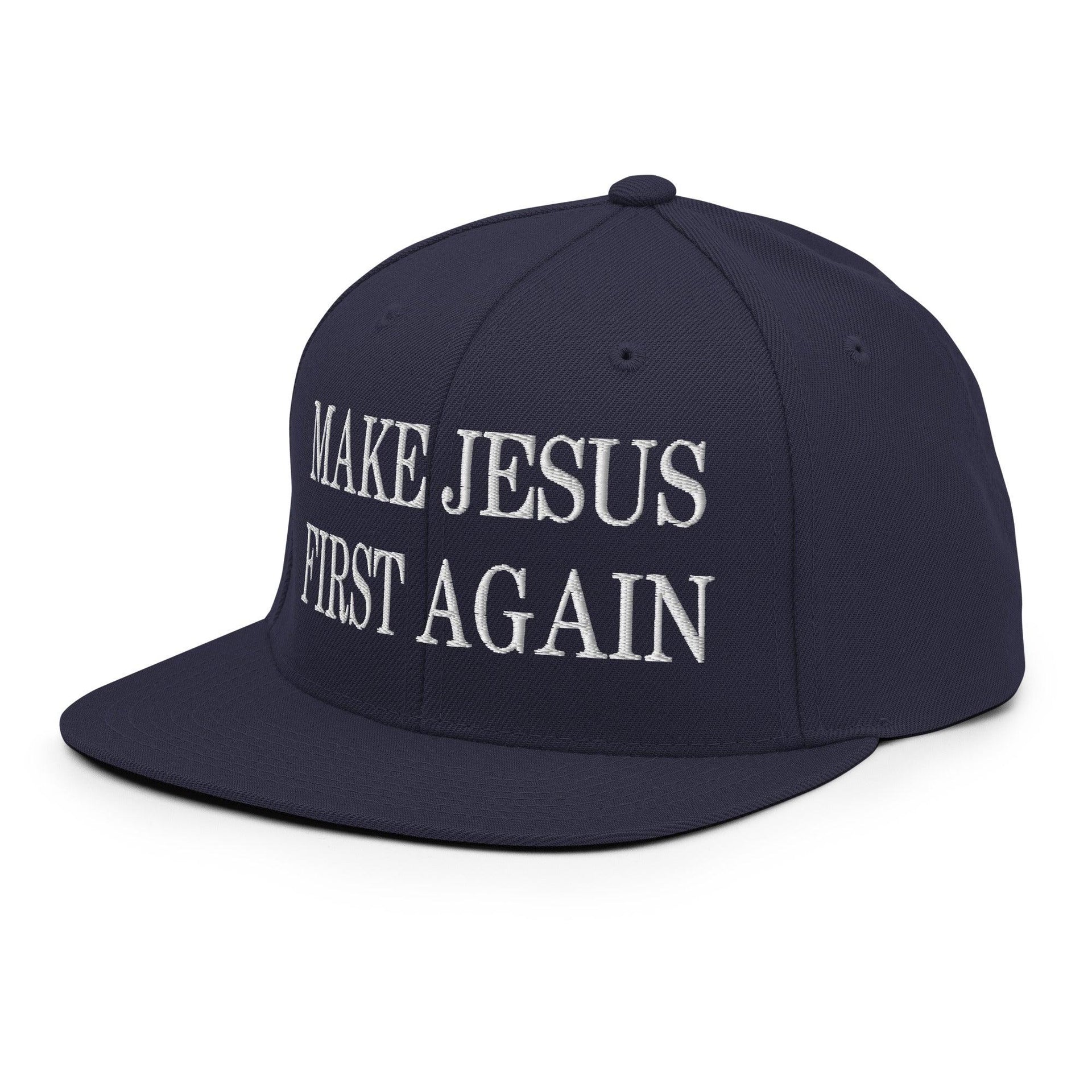 Make Jesus First Again Embroidered Flat Bill Brim Snapback Hat Capital Crowns LADs Religious Snapback Hats