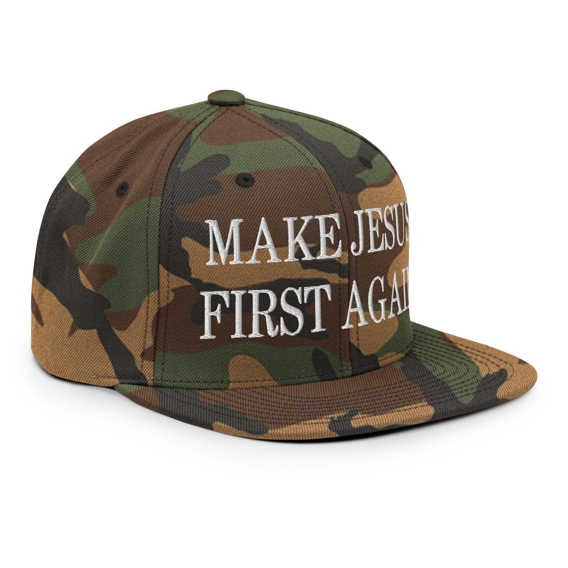 Make Jesus First Again Embroidered Flat Bill Brim Snapback Hat Capital Crowns LADs Religious Snapback Hats
