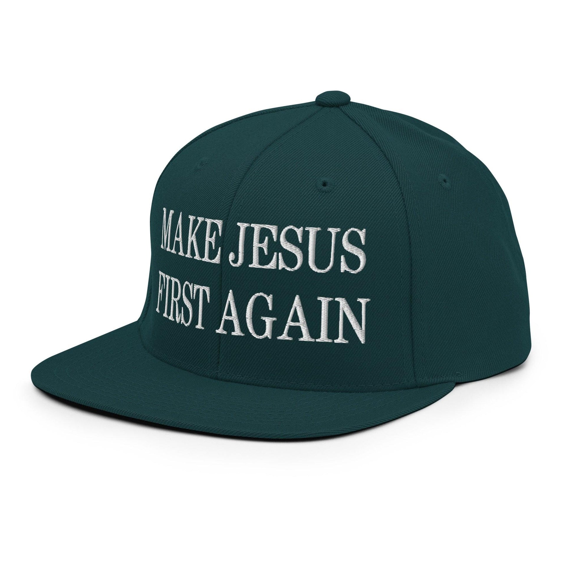 Make Jesus First Again Embroidered Flat Bill Brim Snapback Hat Capital Crowns LADs Religious Snapback Hats