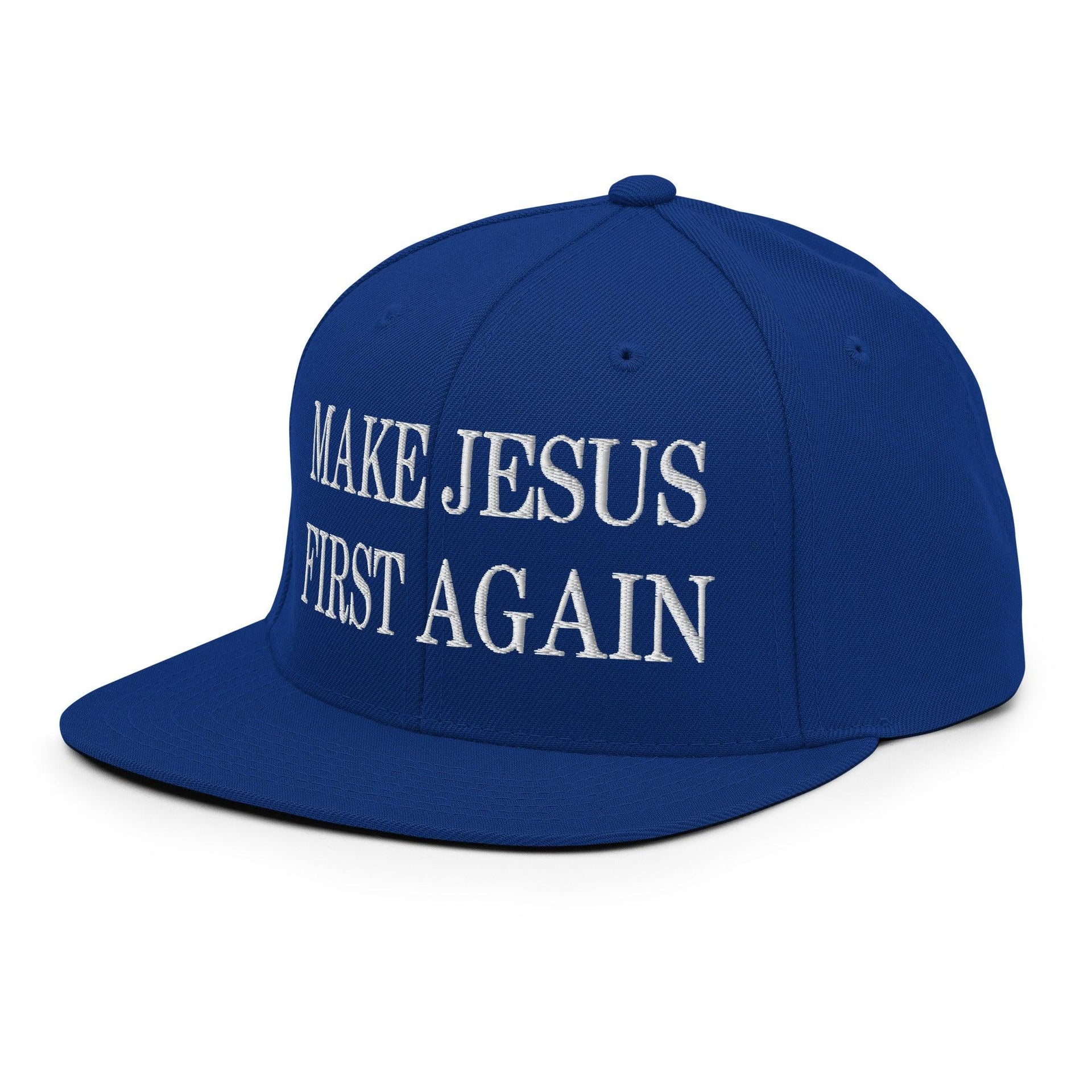Make Jesus First Again Embroidered Flat Bill Brim Snapback Hat Capital Crowns LADs Religious Snapback Hats