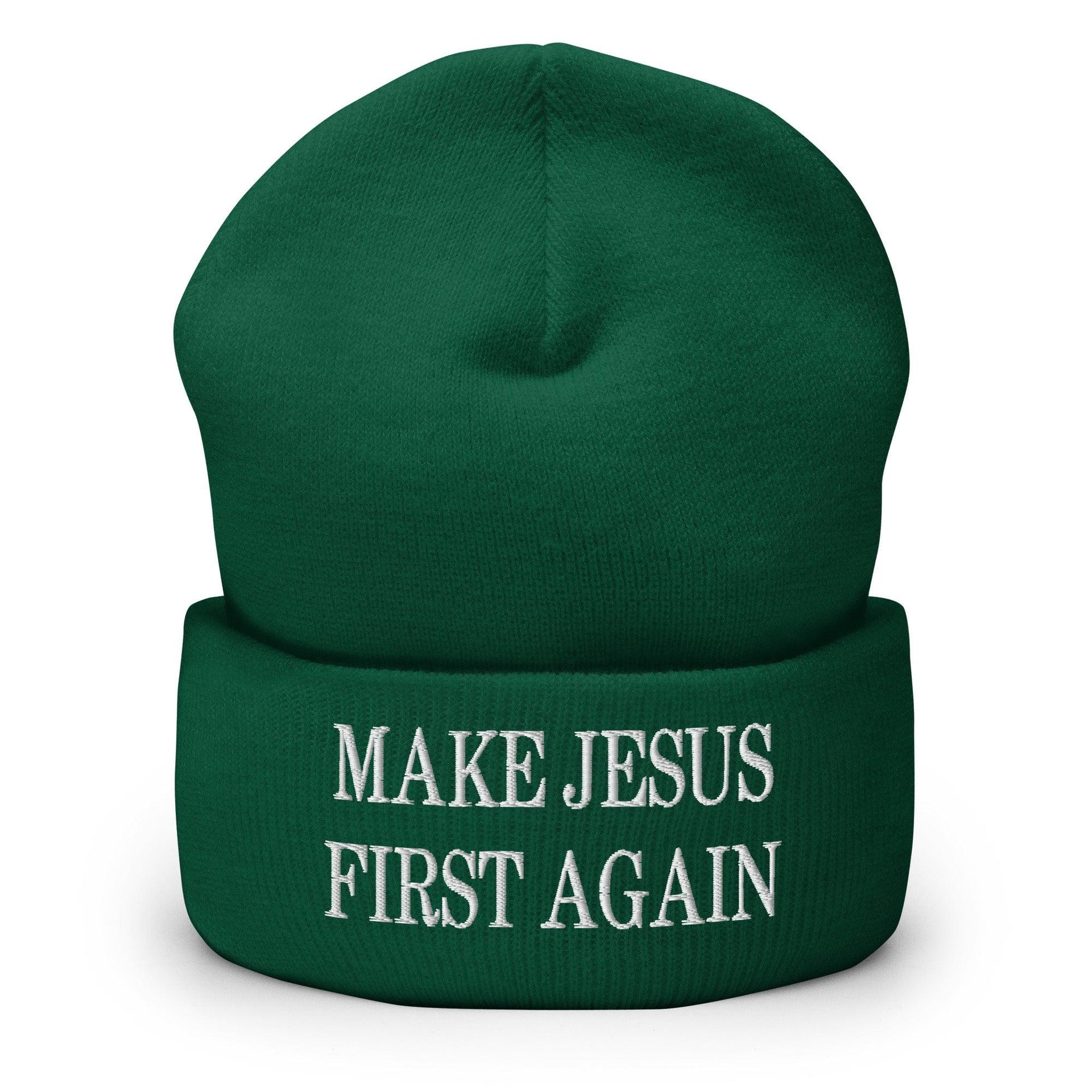 Make Jesus First Again Embroidered Knit Cuffed Beanie Spruce Beanies Capital Crowns Religious