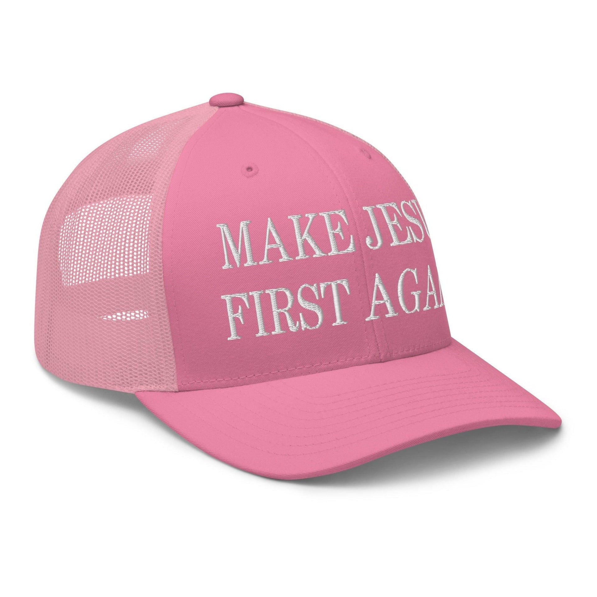 Make Jesus First Again Embroidered Mesh Trucker Hat Capital Crowns Religious Trucker Hats