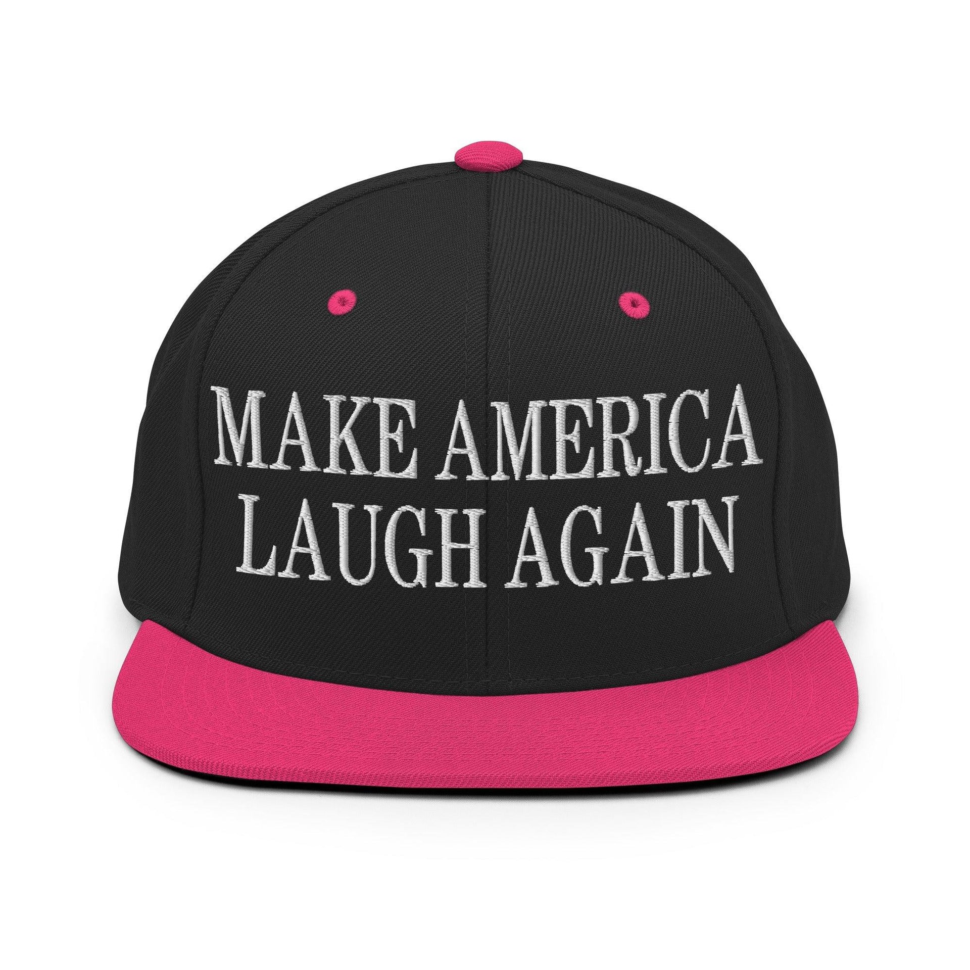 Make Us Laugh Again Flat Bill Brim Snapback Hat Black Neon Pink Capital Crowns LADs Liberal Make Again Snapback Hats