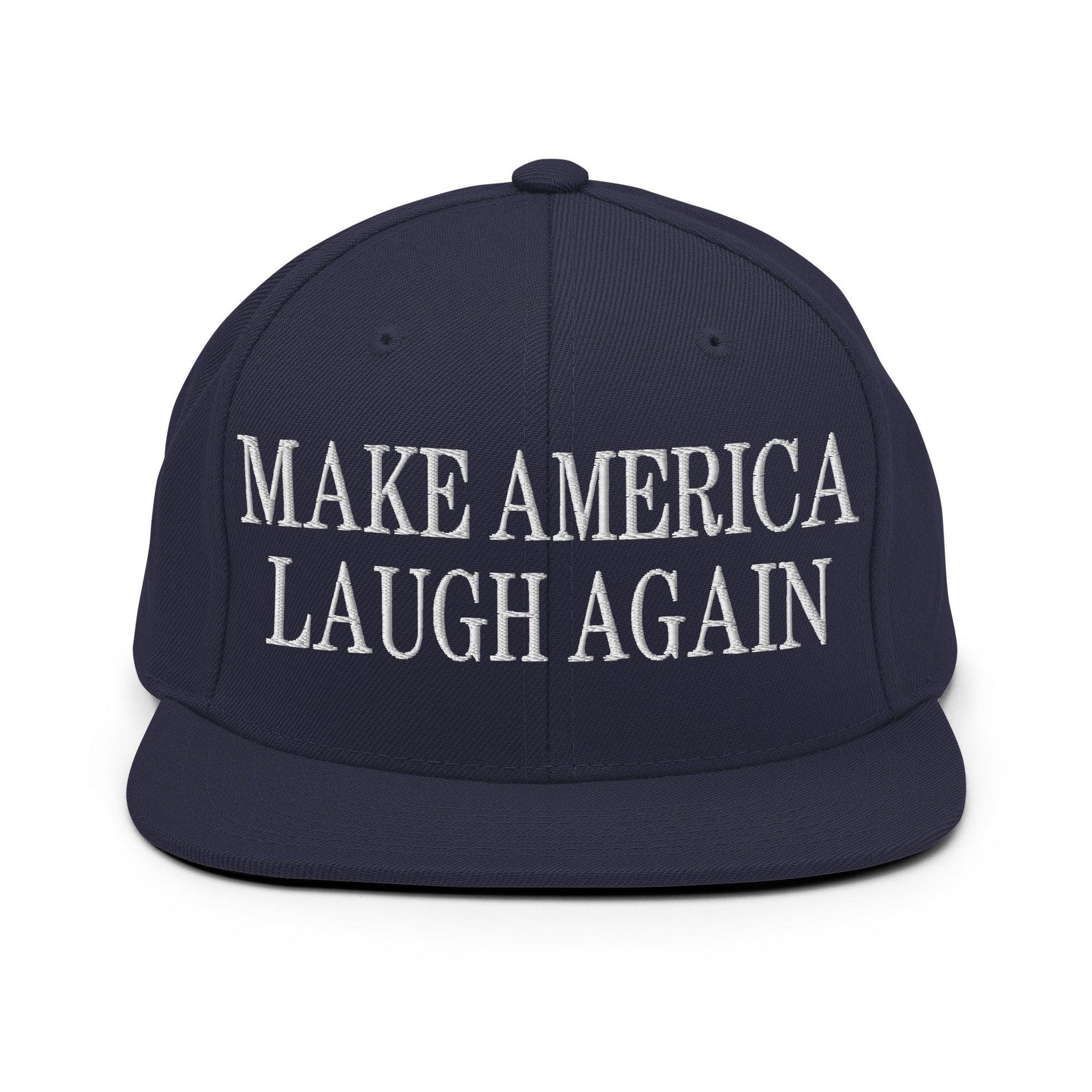 Make Us Laugh Again Flat Bill Brim Snapback Hat Navy Capital Crowns LADs Liberal Make Again Snapback Hats