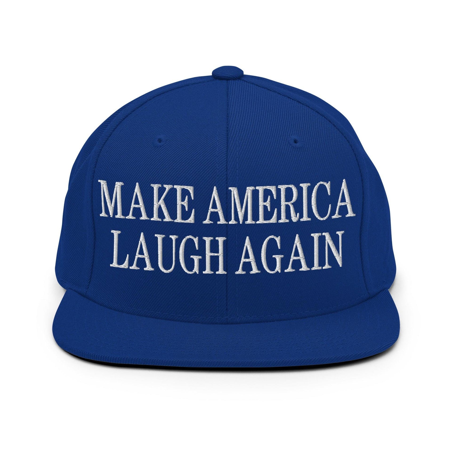 Make Us Laugh Again Flat Bill Brim Snapback Hat Royal Blue Capital Crowns LADs Liberal Make Again Snapback Hats