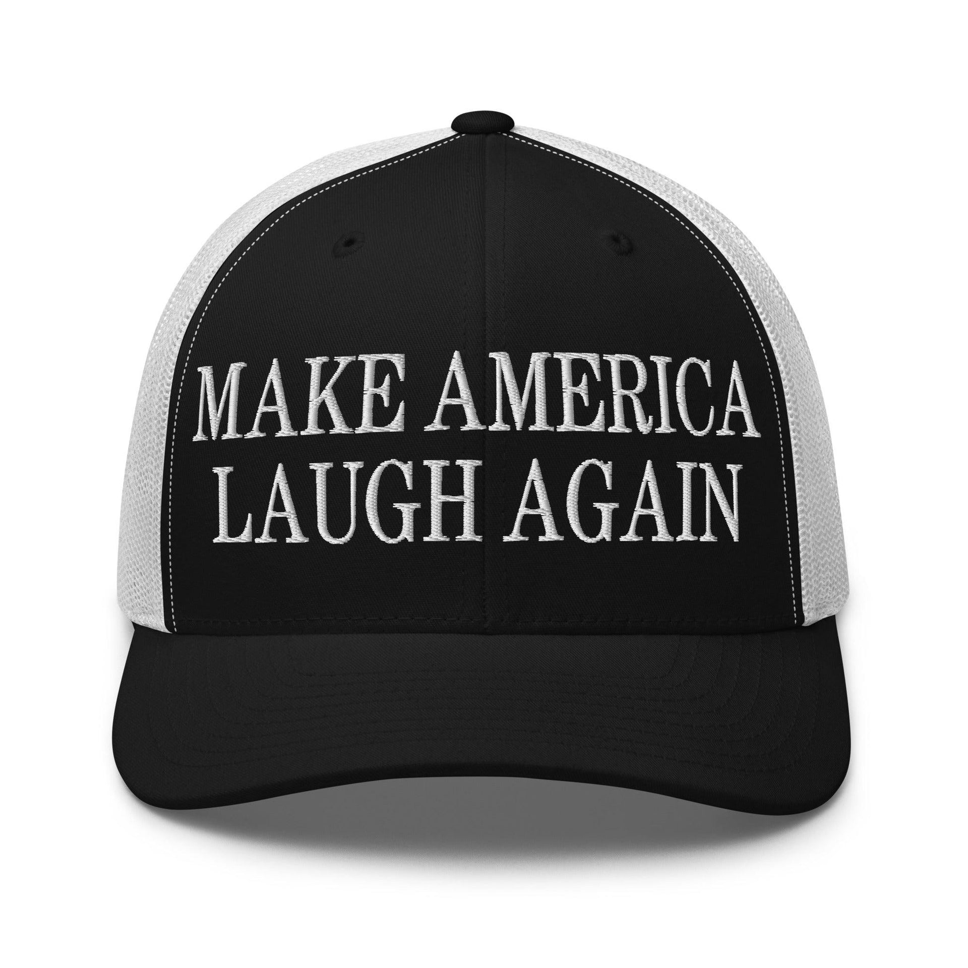Make Us Laugh Again Mesh Trucker Hat Black White Capital Crowns LADs Liberal Make Again Trucker Hats