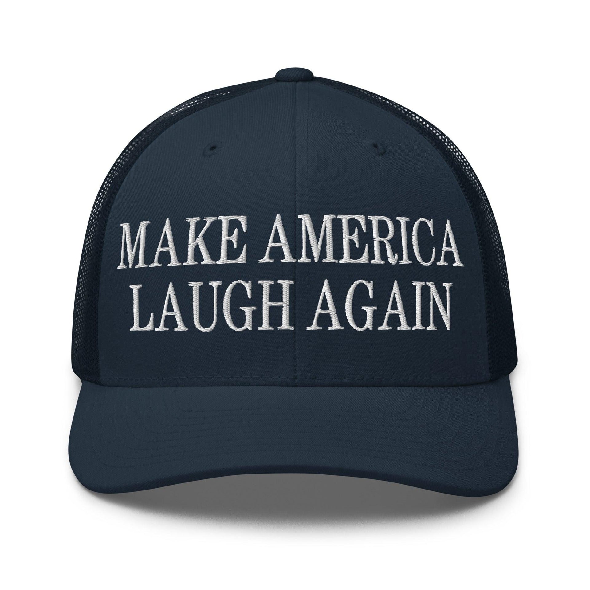 Make Us Laugh Again Mesh Trucker Hat Navy Capital Crowns LADs Liberal Make Again Trucker Hats