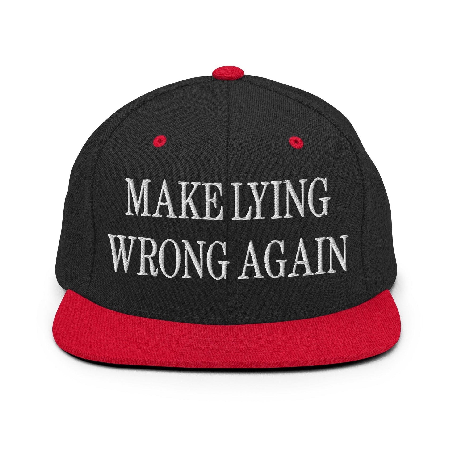 Make Lying Wrong Again Embroidered Flat Bill Brim Snapback Hat Black Red Capital Crowns LADs Make Again