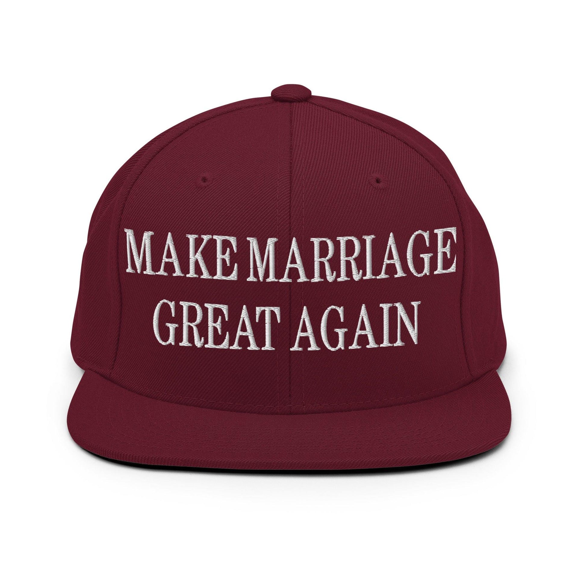Make Marriage Great Again Embroidered Flat Bill Brim Snapback Hat Maroon Capital Crowns LADs Make Again Snapback Hats