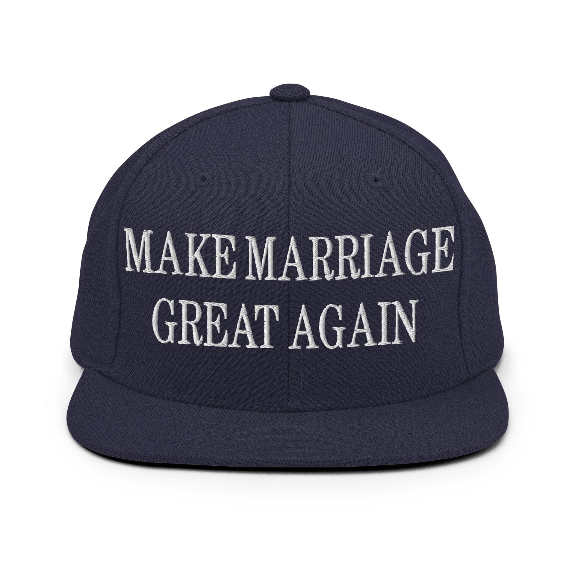 Make Marriage Great Again Embroidered Flat Bill Brim Snapback Hat Navy Capital Crowns LADs Make Again Snapback Hats