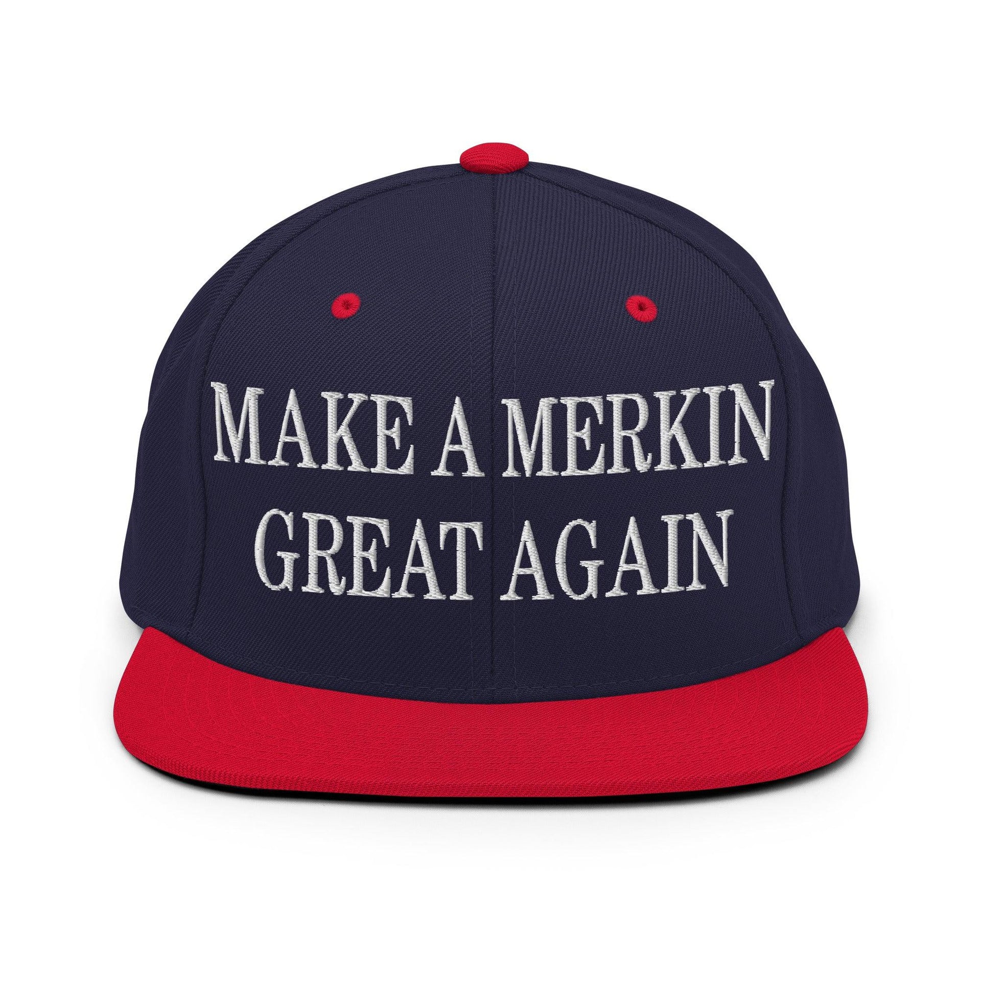 Make A Merkin Great Again Embroidered Flat Bill Brim Snapback Hat Navy Red Capital Crowns LADs Make Again Snapback Hats
