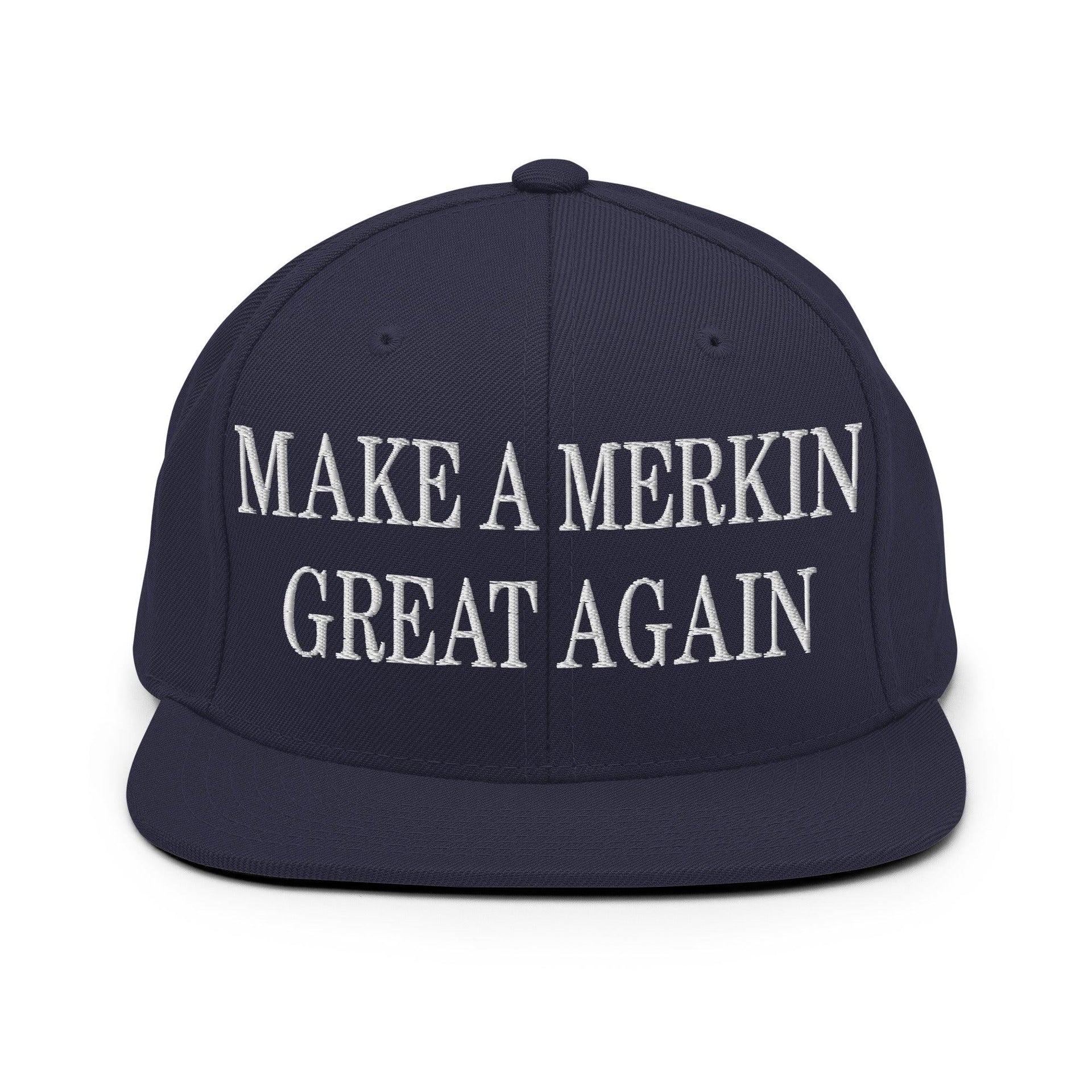 Make A Merkin Great Again Embroidered Flat Bill Brim Snapback Hat Navy Capital Crowns LADs Make Again Snapback Hats