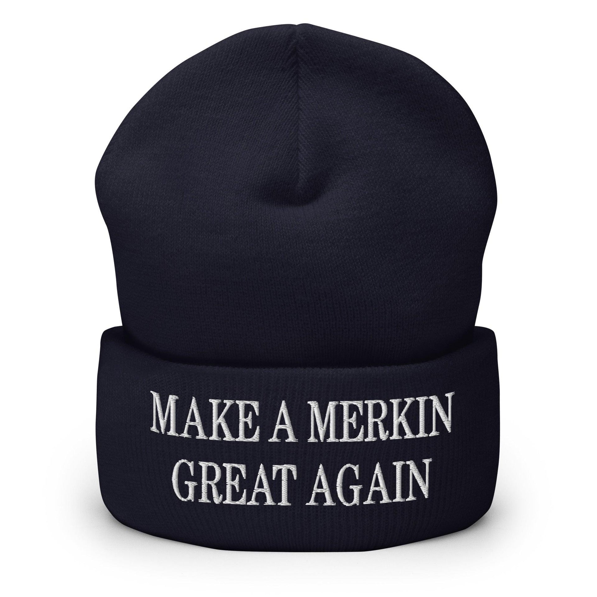 Make A Merkin Great Again Embroidered Knit Cuffed Beanie Navy Beanies Capital Crowns Make Again