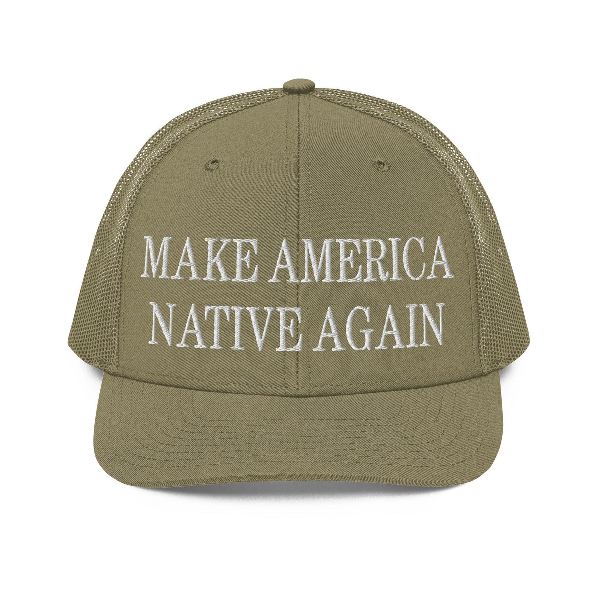 Make Us Native Again Embroidered Classic Mesh Trucker Hat Loden Capital Crowns Make Again Trucker Hats