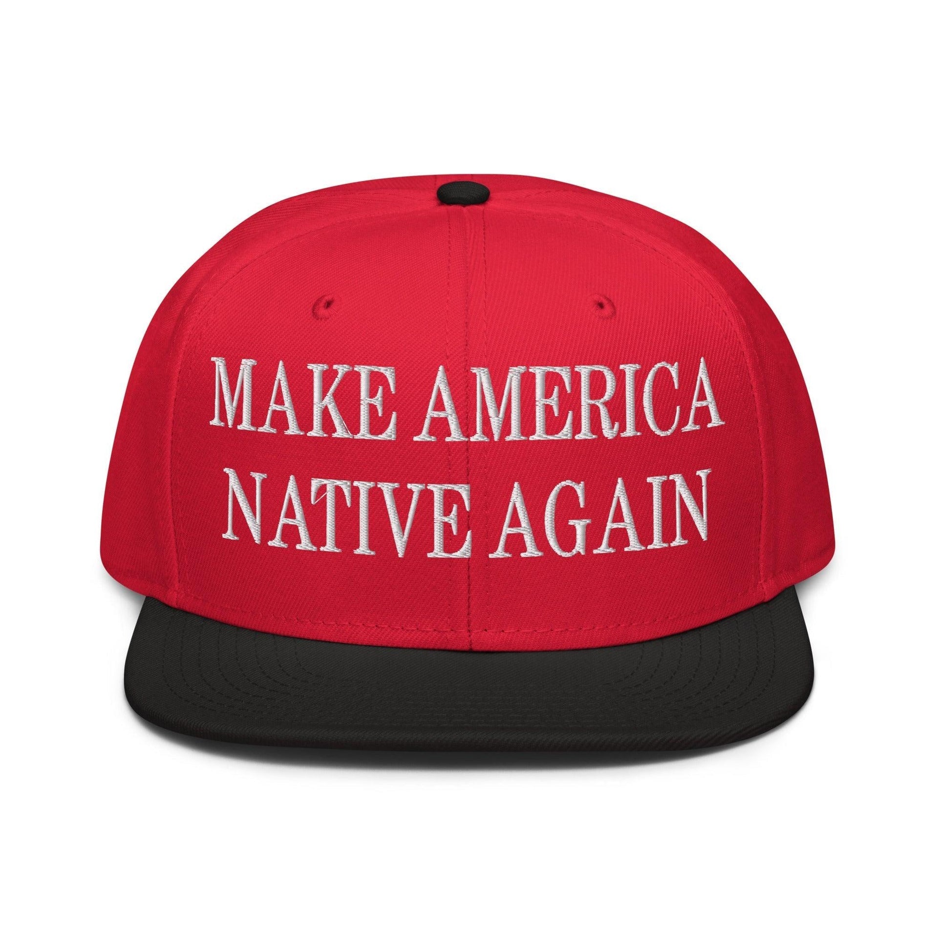 Make Us Native Again Embroidered Flat Brim Bill Snapback Hat Black Red Red Capital Crowns LADs Make Again Snapback Hats