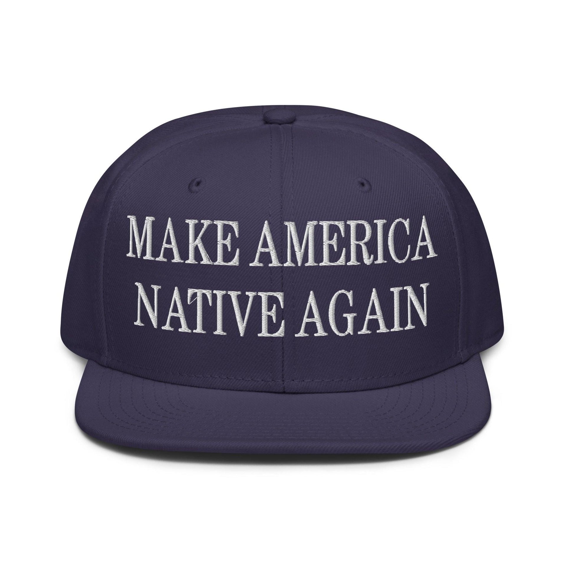 Make Us Native Again Embroidered Flat Brim Bill Snapback Hat Navy blue Capital Crowns LADs Make Again Snapback Hats