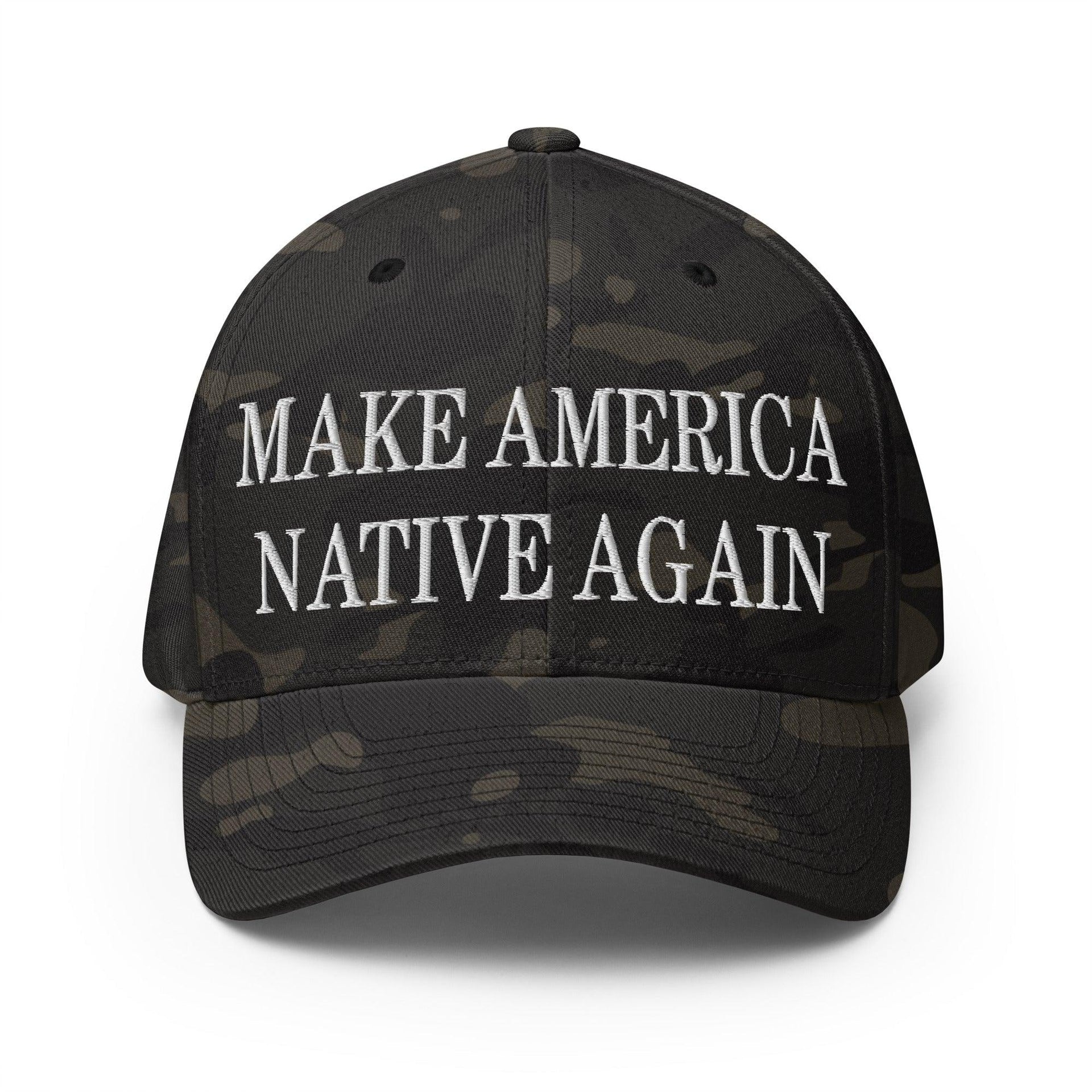 Make Us Native Again Embroidered Stretch Fit Baseball Hat Multicam Black Capital Crowns Make Again Stretch Fit
