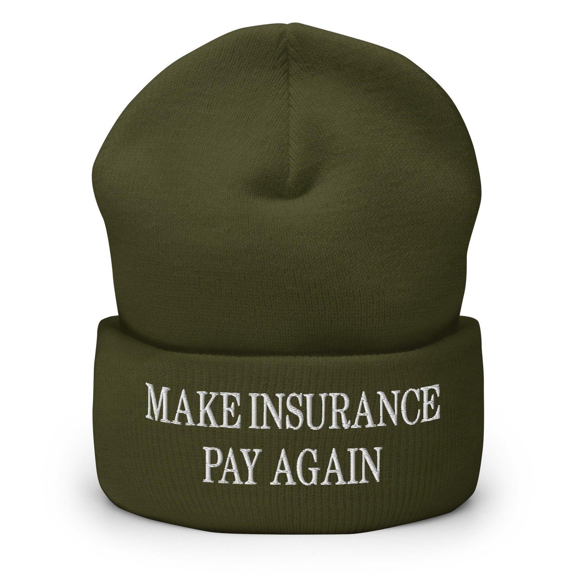 Make It Pay Again Embroidered Knit Cuffed Beanie Olive Beanies Capital Crowns Make Again