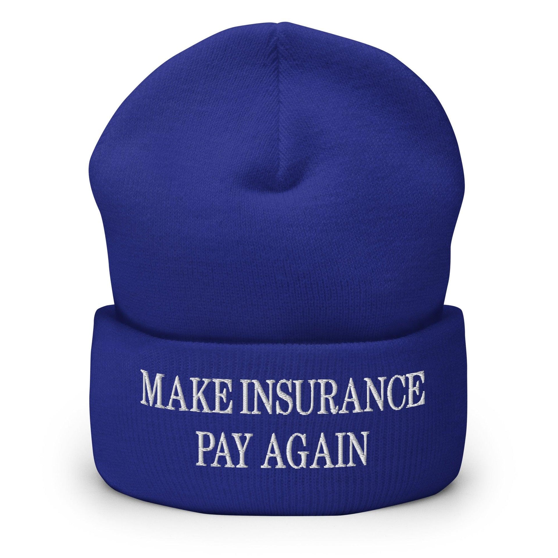 Make It Pay Again Embroidered Knit Cuffed Beanie Royal Beanies Capital Crowns Make Again