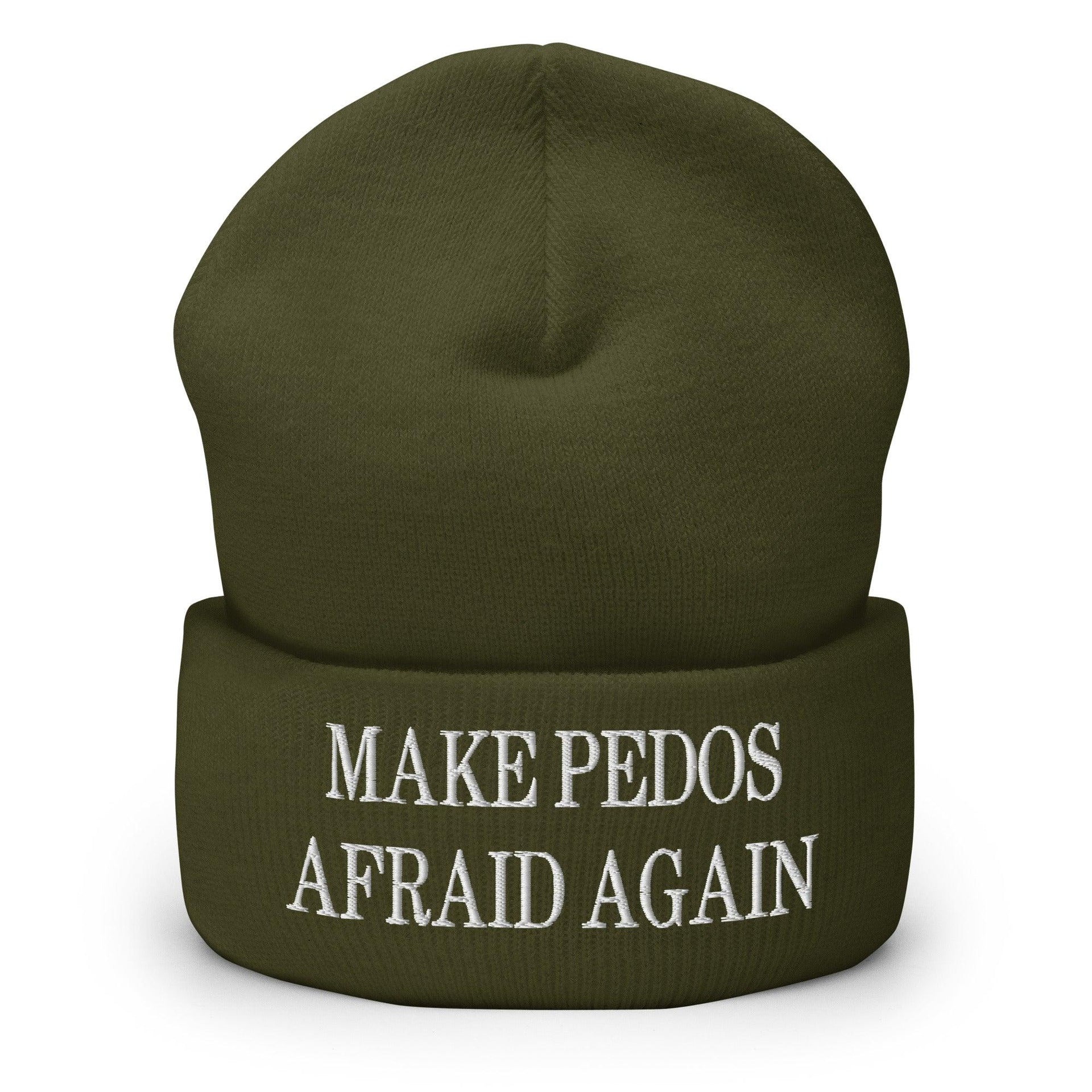 Make Pedos Afraid Again Embroidered Knit Cuffed Beanie Olive Beanies Capital Crowns Make Again