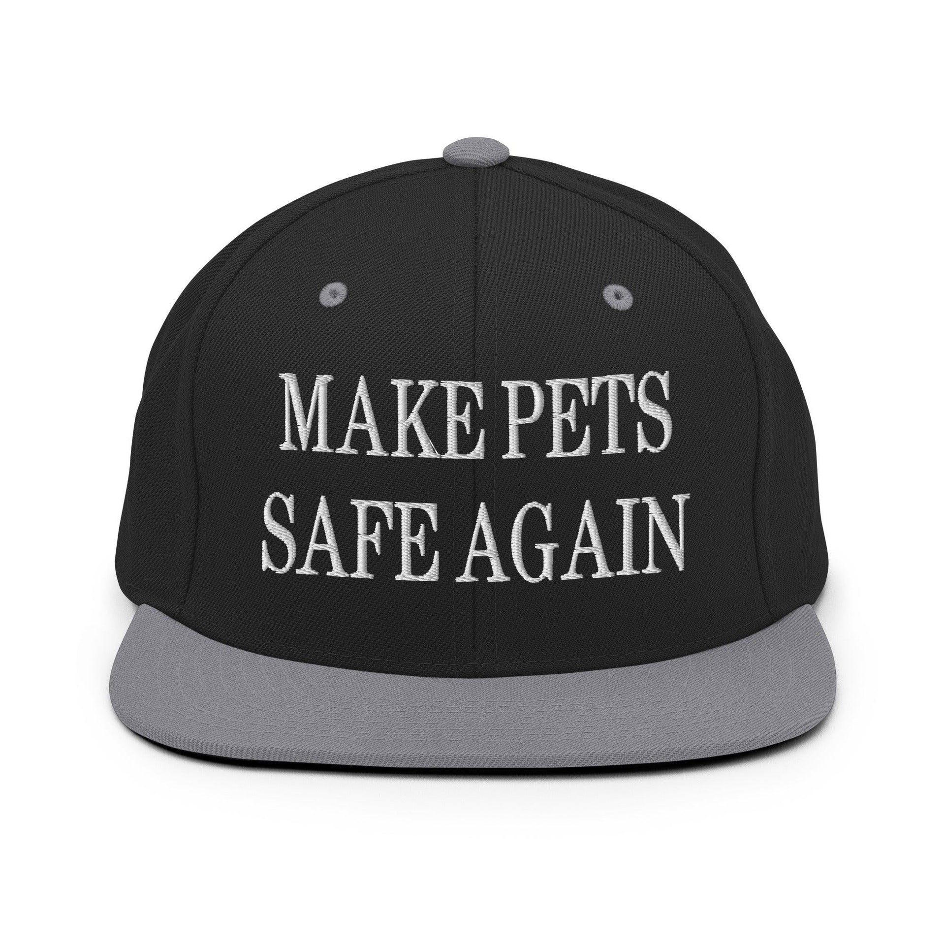 Make Pets Safe Again Embroidered Flat Bill Brim Snapback Hat Black Silver Capital Crowns Make Again Snapback Hats