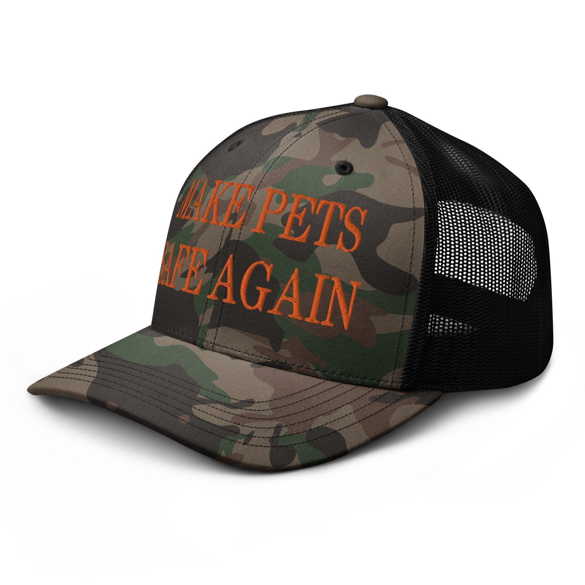 Make Pets Safe Again Embroidered Orange Camo Trucker Hat Capital Crowns Make Again Orange Camo Trucker Hats