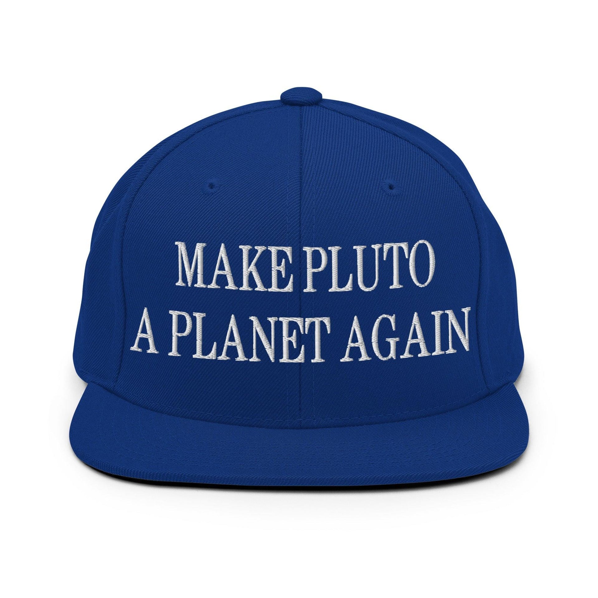 Make Pluto a Planet Again Embroidered Flat Bill Brim Snapback Hat Royal Blue Capital Crowns Make Again