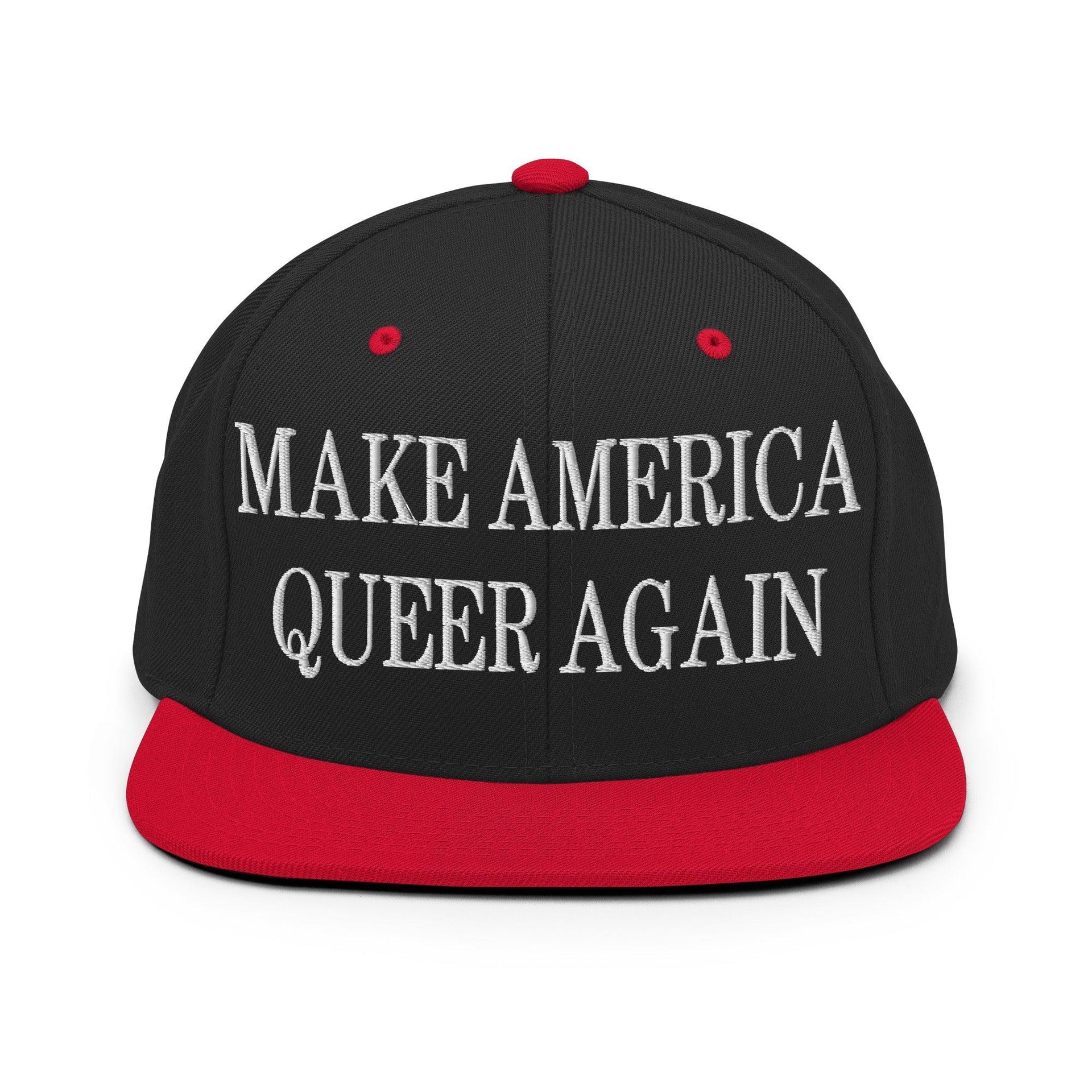 Make Us Queer Again Embroidered Flat Bill Brim Snapback Hat Black Red Capital Crowns Make Again