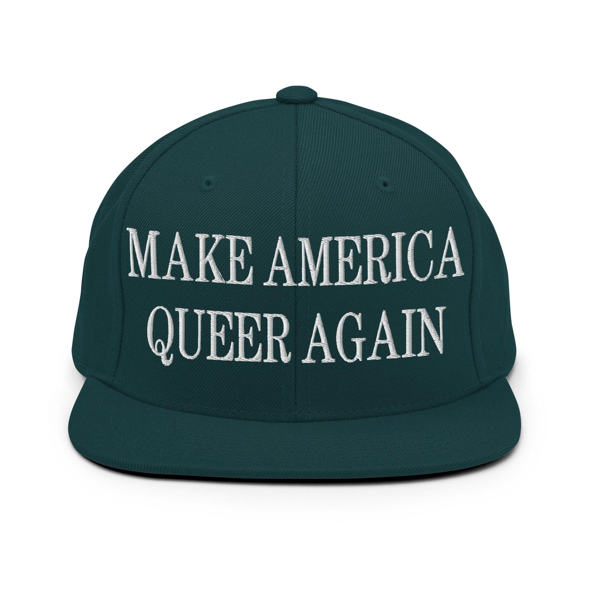 Make Us Queer Again Embroidered Flat Bill Brim Snapback Hat Spruce Capital Crowns Make Again